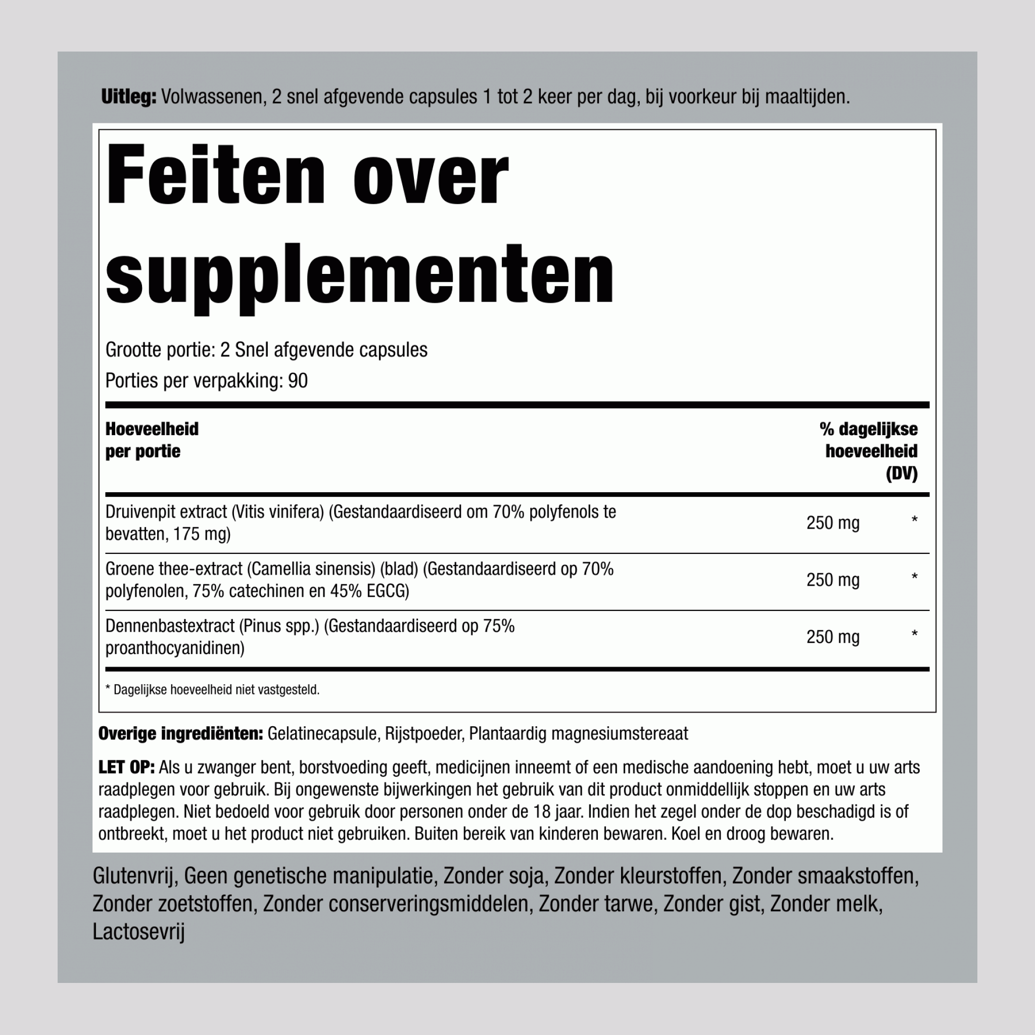 Gestandaardiseerd druivenpit-, groene thee & pijnboomschorscomplex 180 Snel afgevende capsules 2 Flessen      