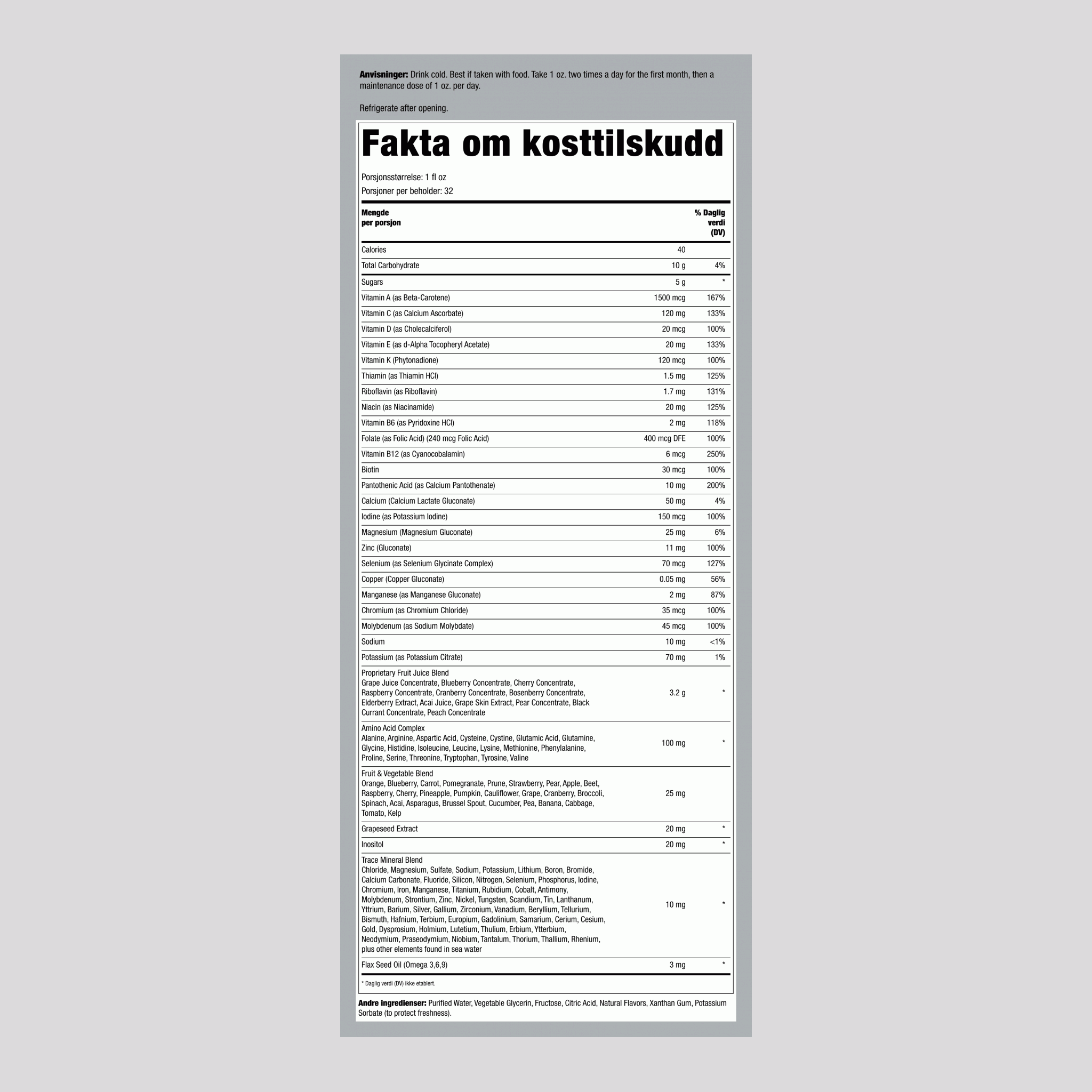 Balansert essensiell multivitamin 32 ounce 946 mL Flaske    