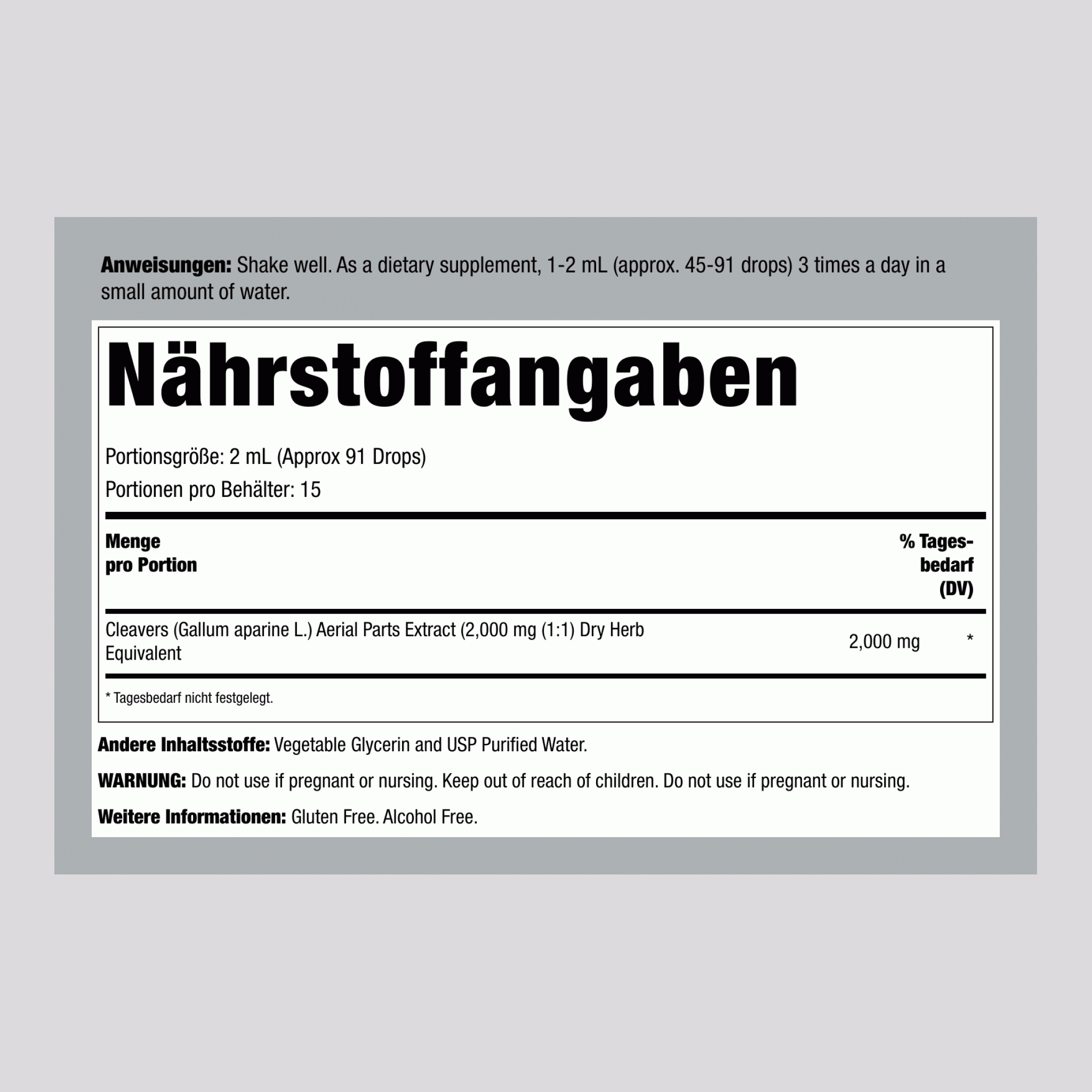 Labkraut-Flüssigextrakt, alkoholfrei 1 fl oz 30 ml Tropfflasche    
