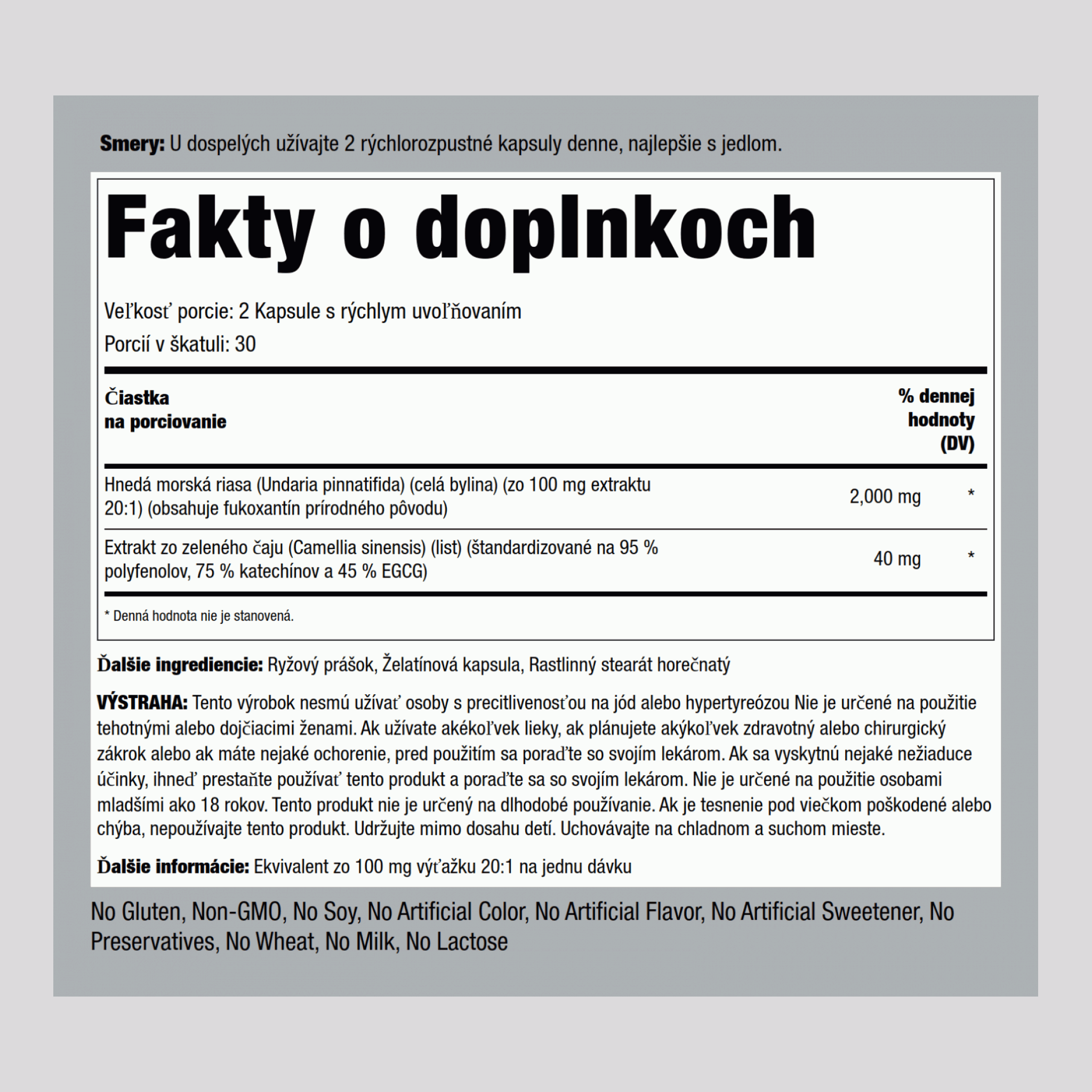 Hnedé morské riasy (wakame) 2000 mg (v jednej dávke) 60 Kapsule s rýchlym uvoľňovaním     