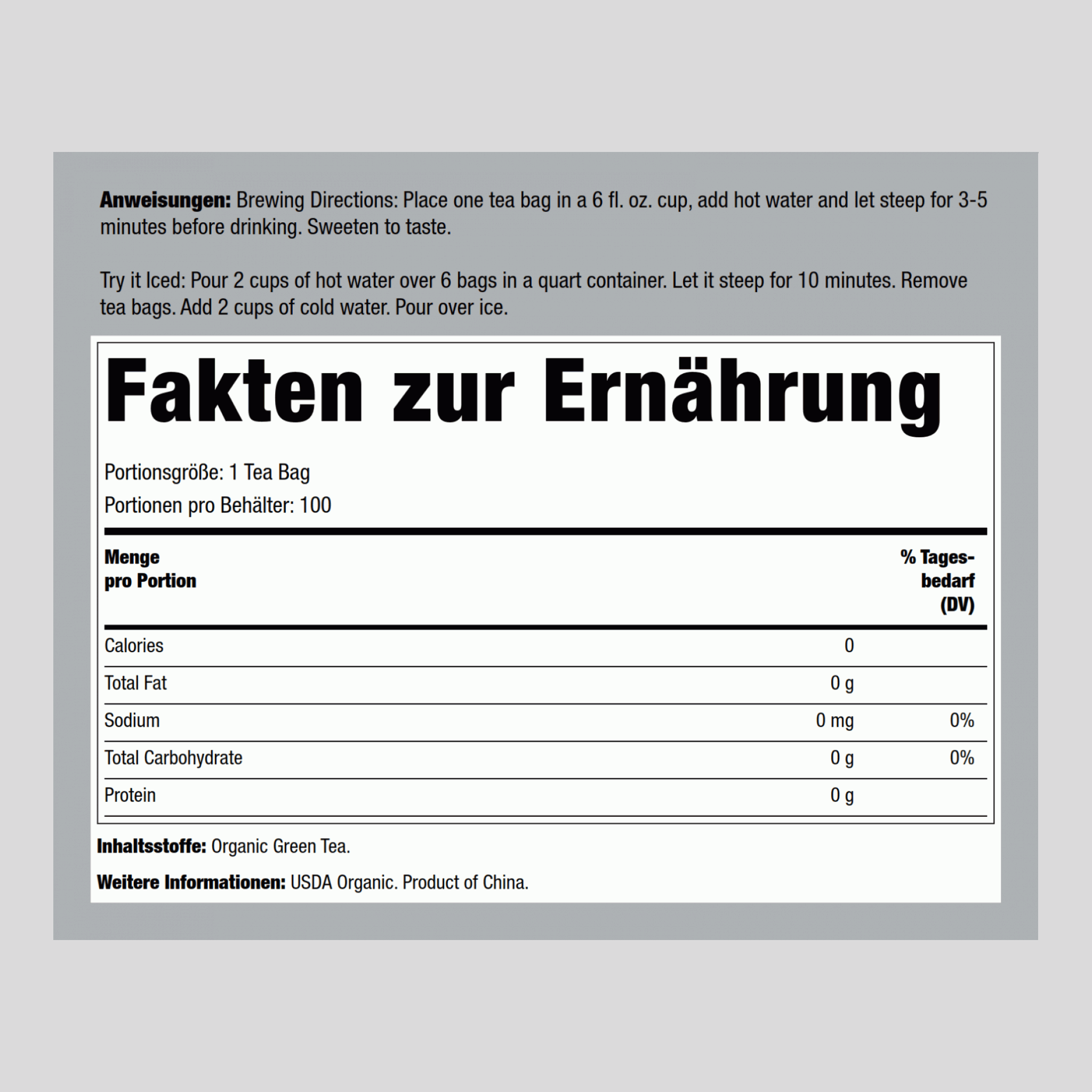 Grüner Tee (Bio) 100 Teebeutel       