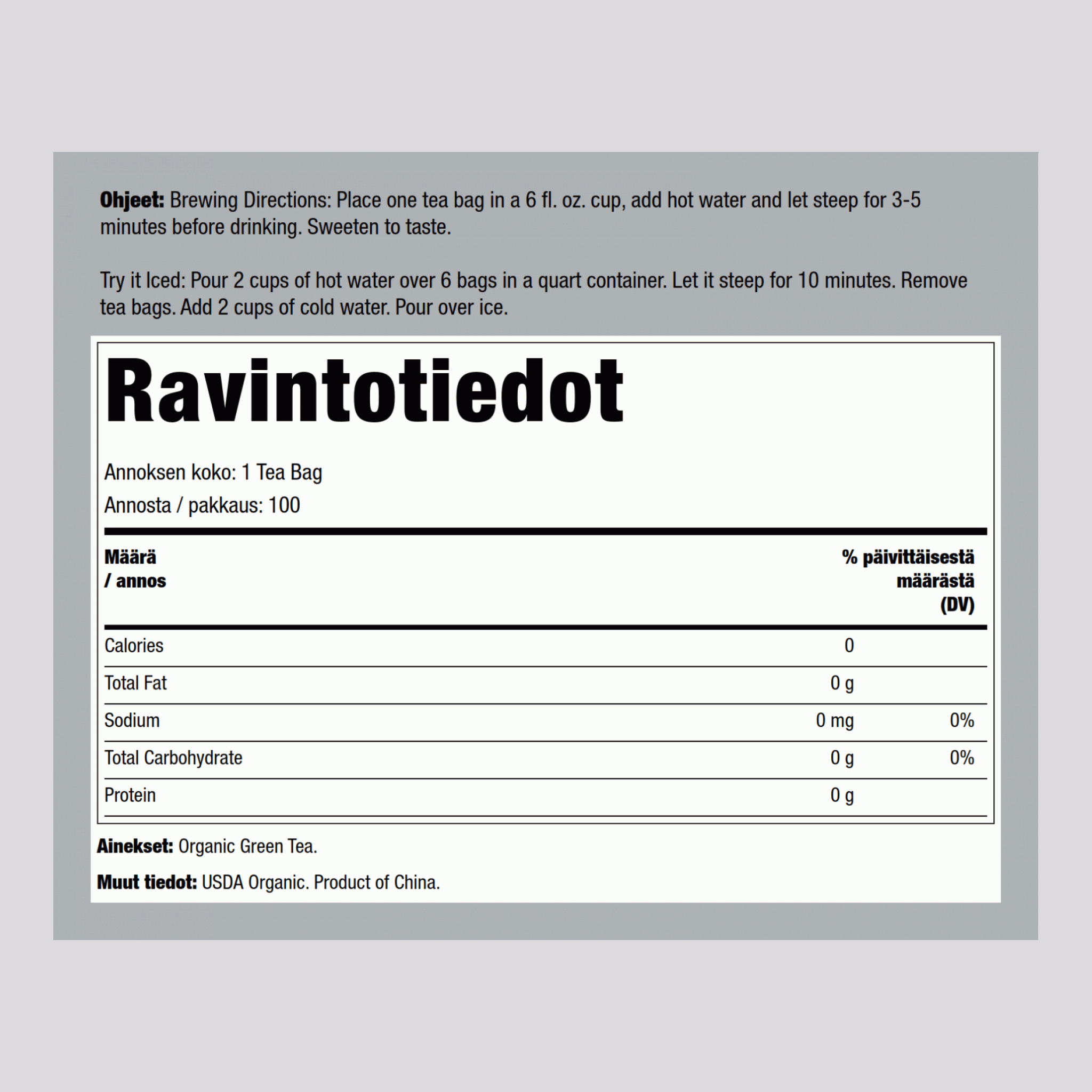 Vihreä tee (Orgaaninen) 100 Teepussit       