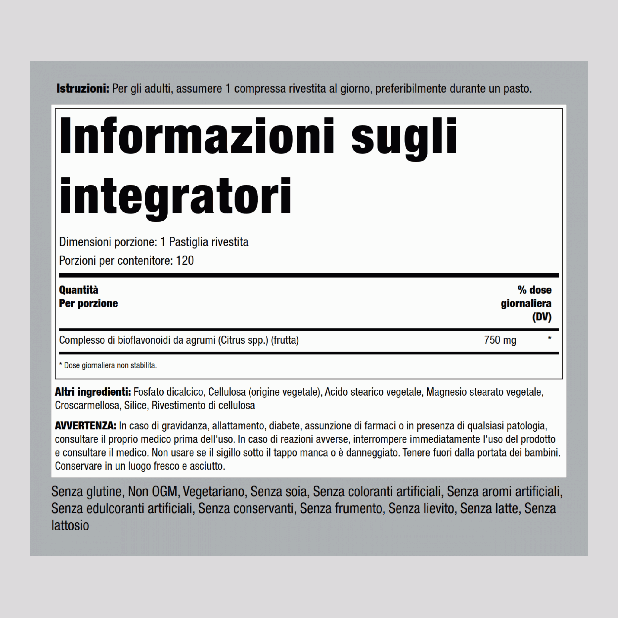 Bioflavonoidi di agrumi  750 mg 120 Pastiglie rivestite     