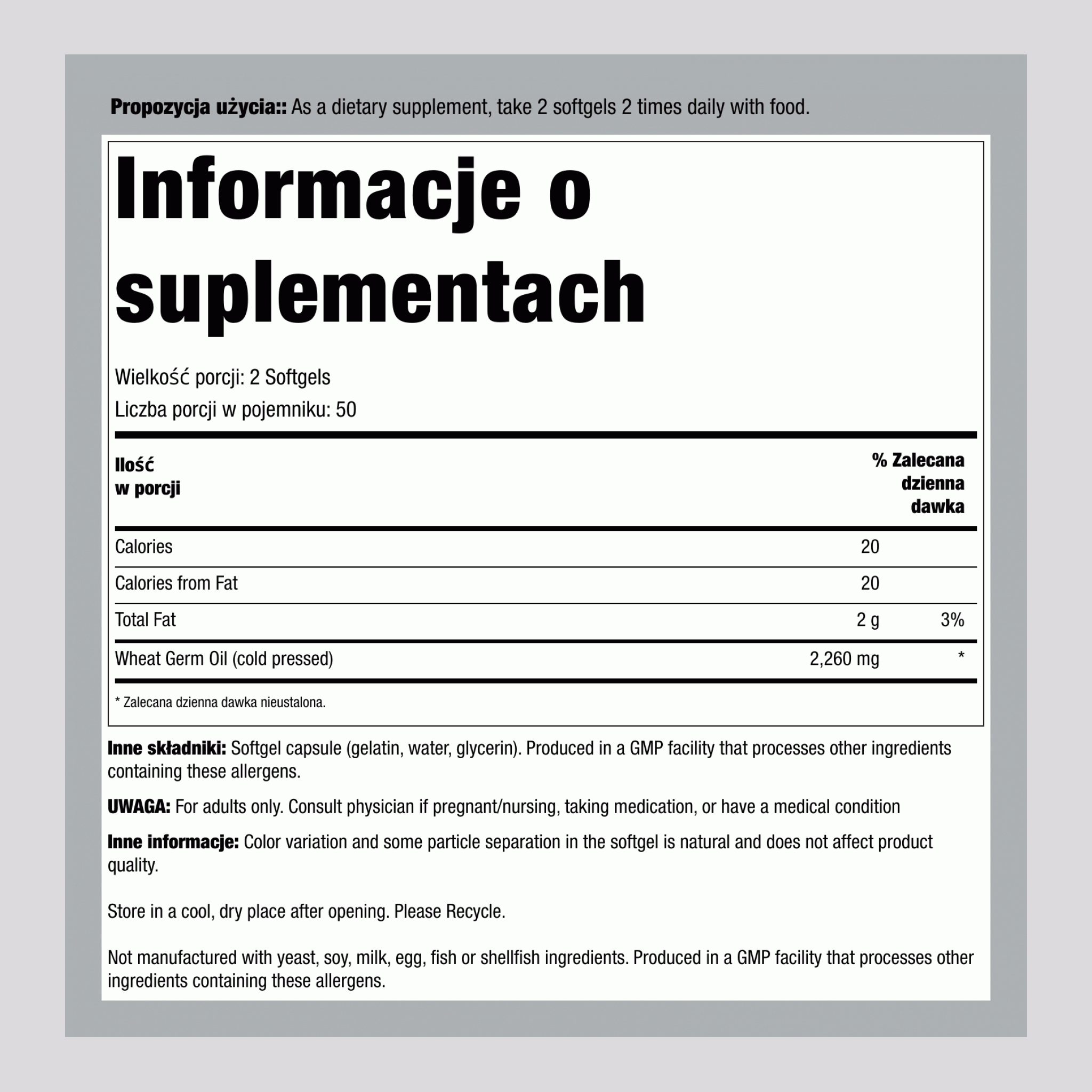 Olej z zarodków pszenicy  1130 mg 100 Tabletki żelowe     