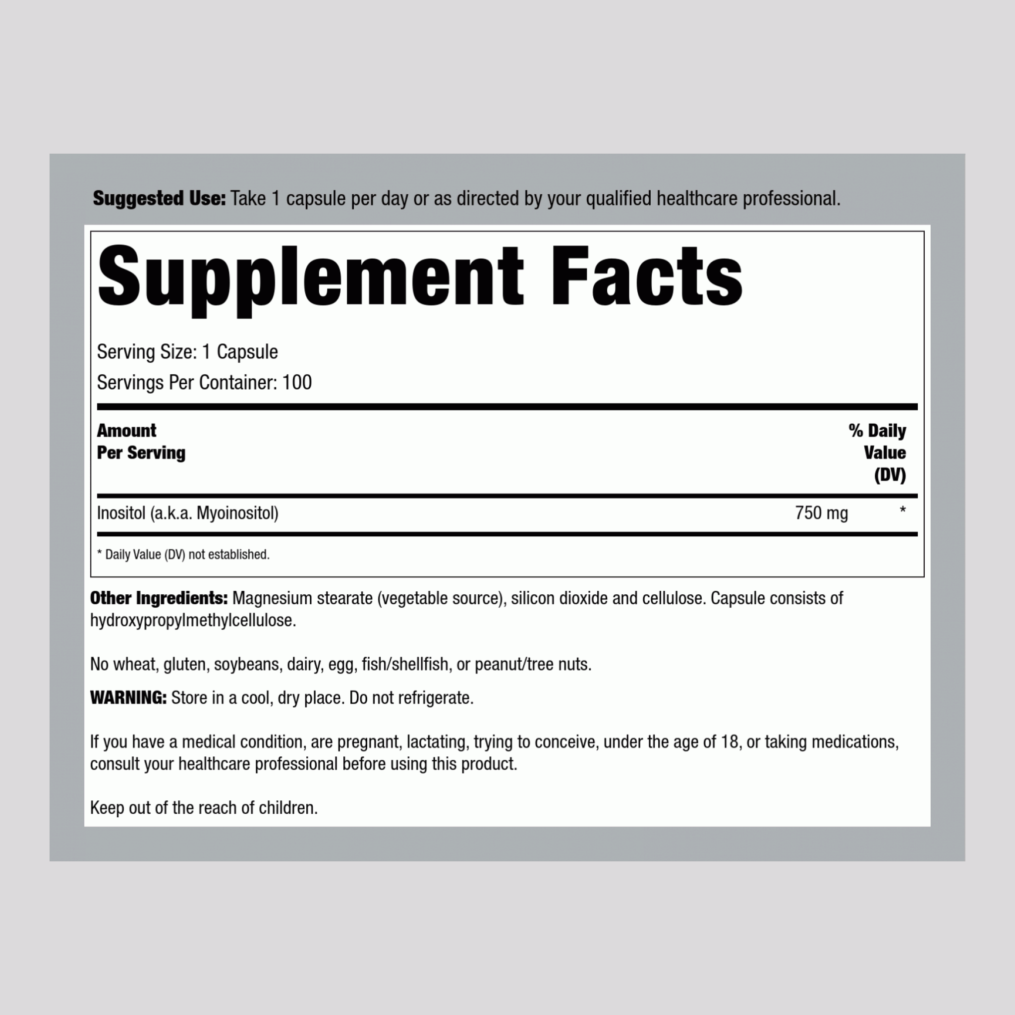 Inositol, 750 mg, 100 Veggie Capsules