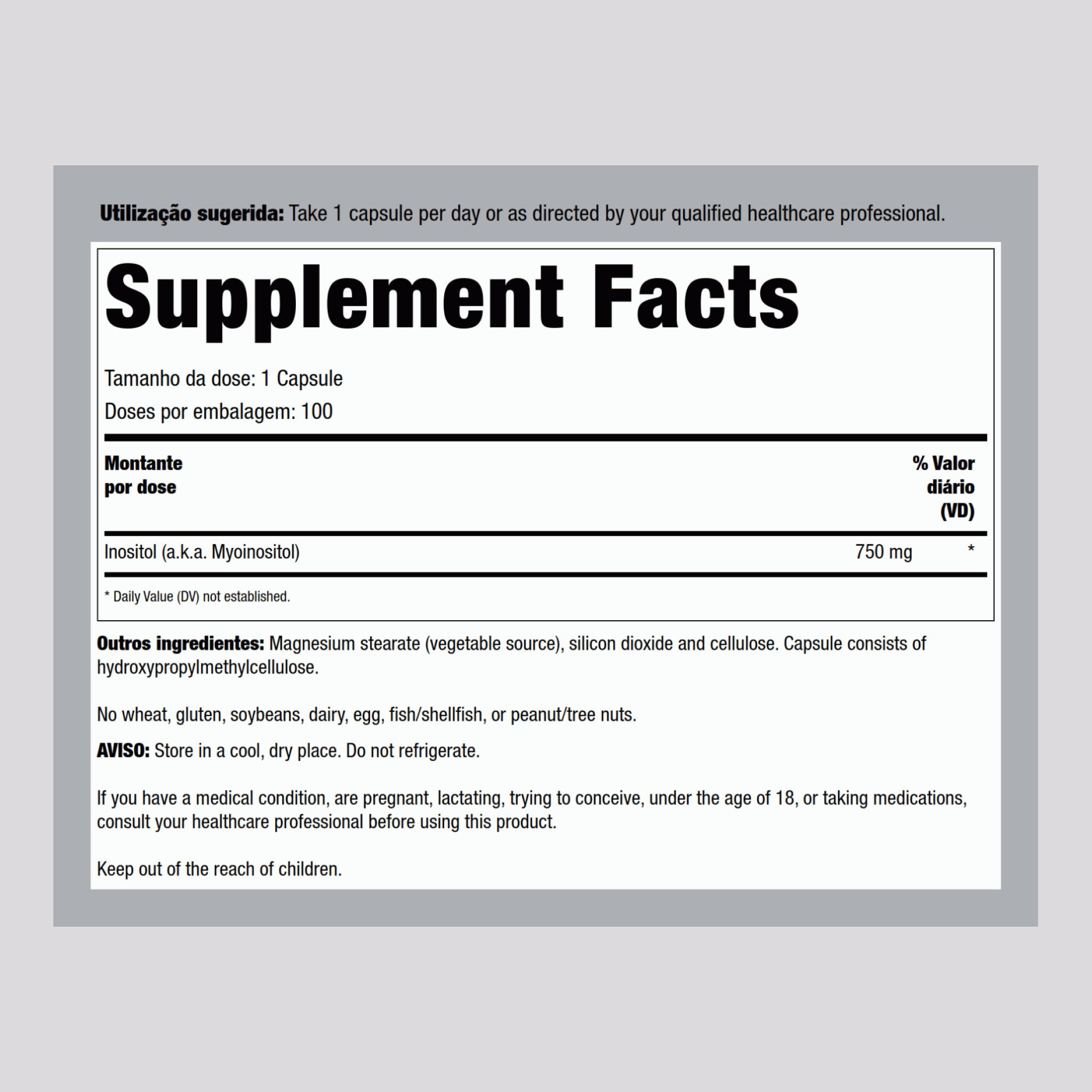 Inositol  750 mg 100 Cápsulas vegetarianas     