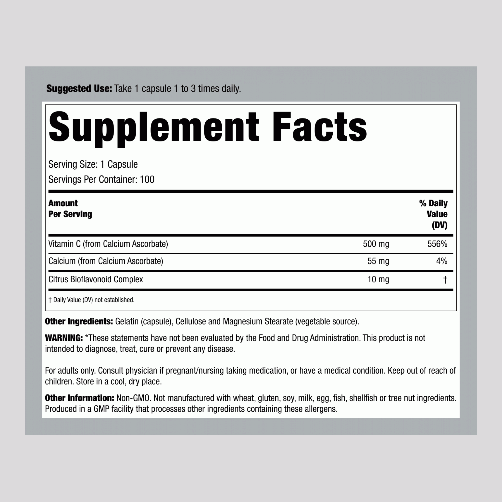 Buffered C-500 Calcium Ascorbate-C, 500 mg, 100 Capsules