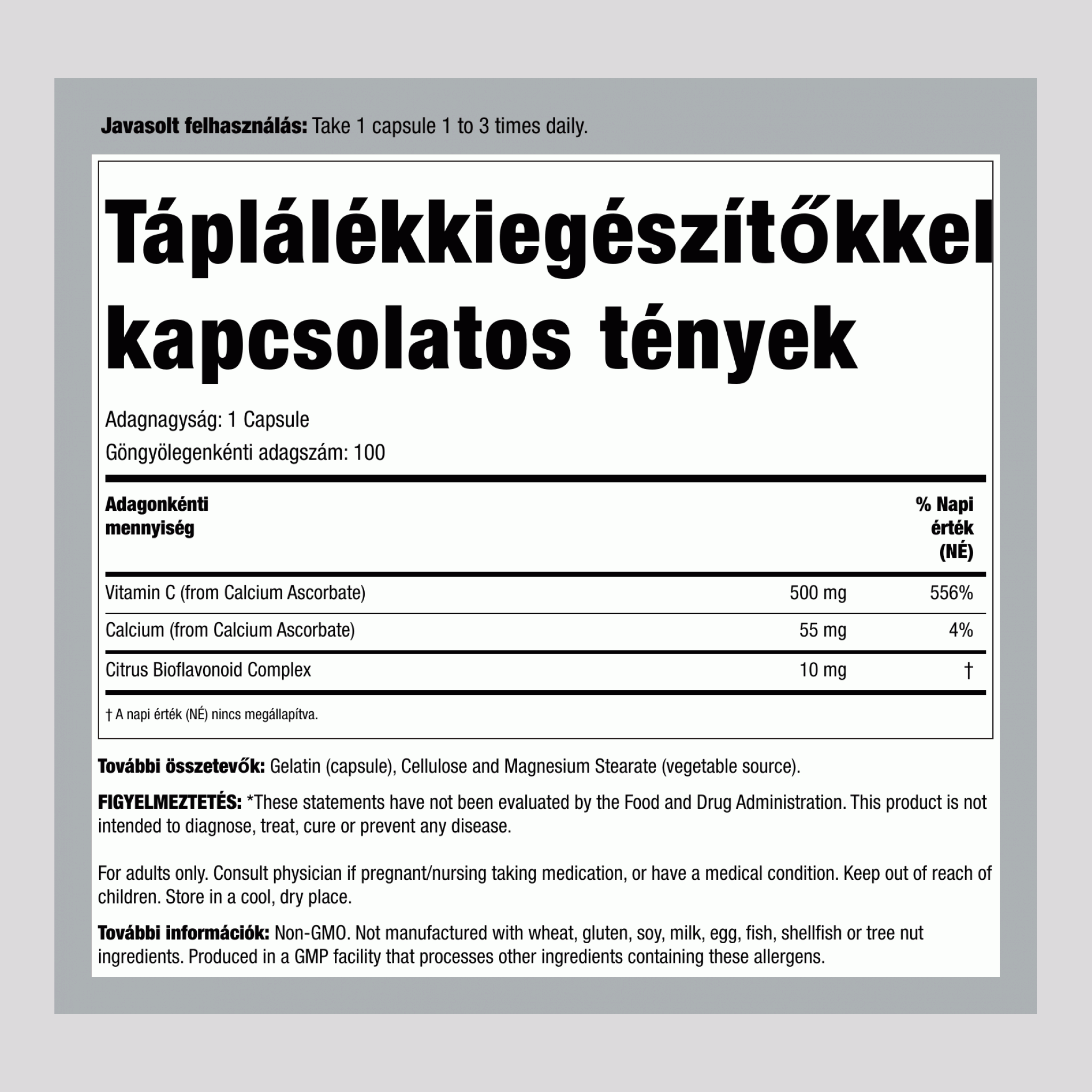 Pufferelt C-500 kalcium-aszkorbát C-vitamin 500 mg 100 Kapszulák     