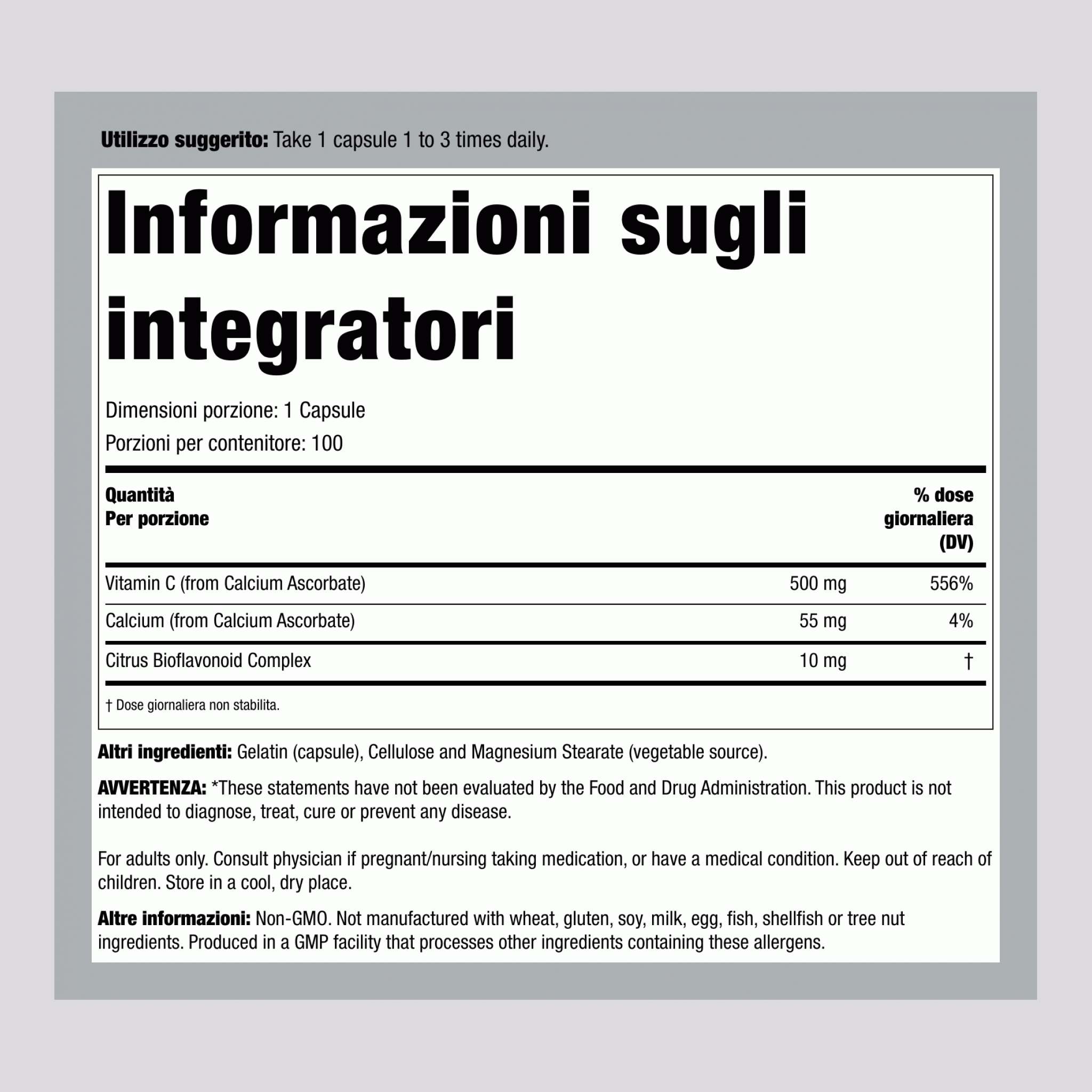 Ascorbato di calcio C-500 tamponato 500 mg 100 Capsule     