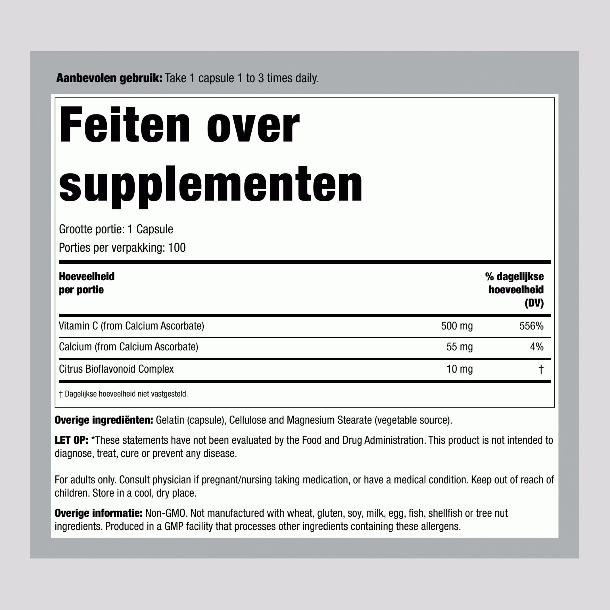 Gebufferd C-500 calcium-ascorbaat-C 500 mg 100 Capsules     