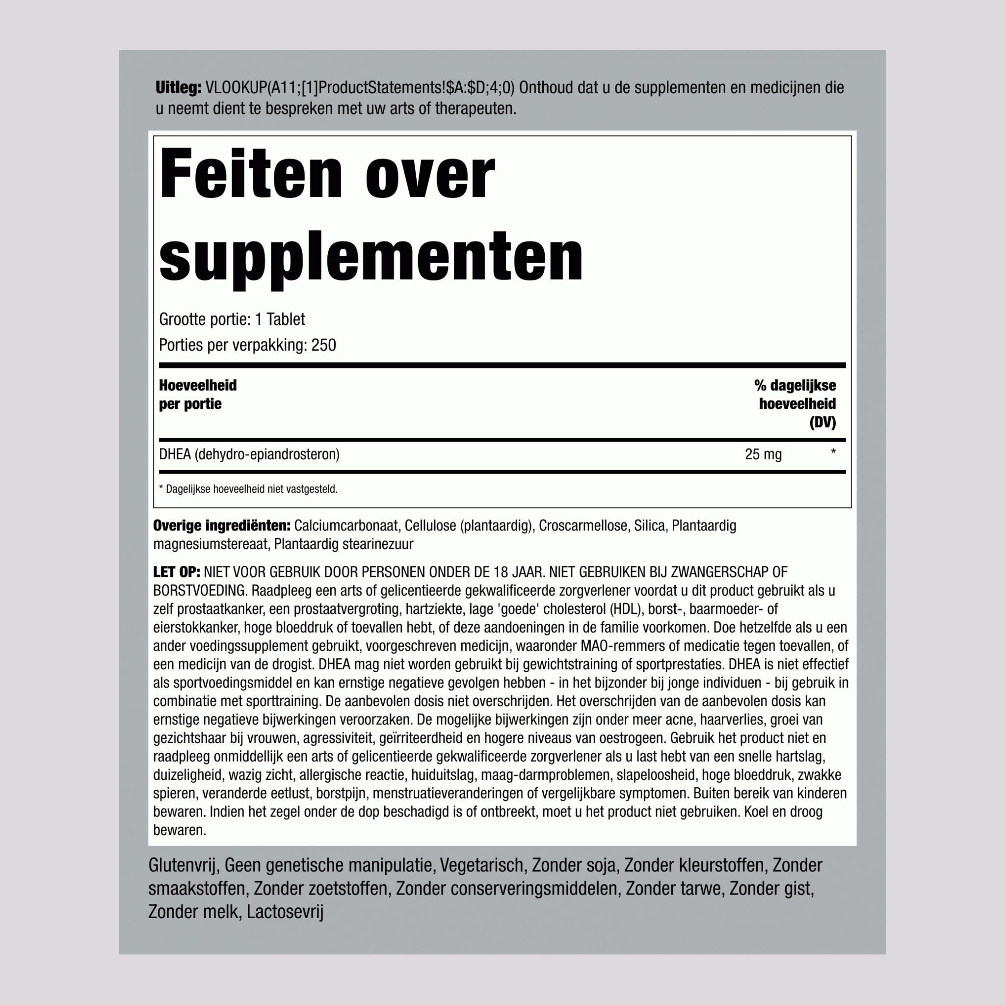 DHEA  25 mg 250 Tabletten 2 Flessen    