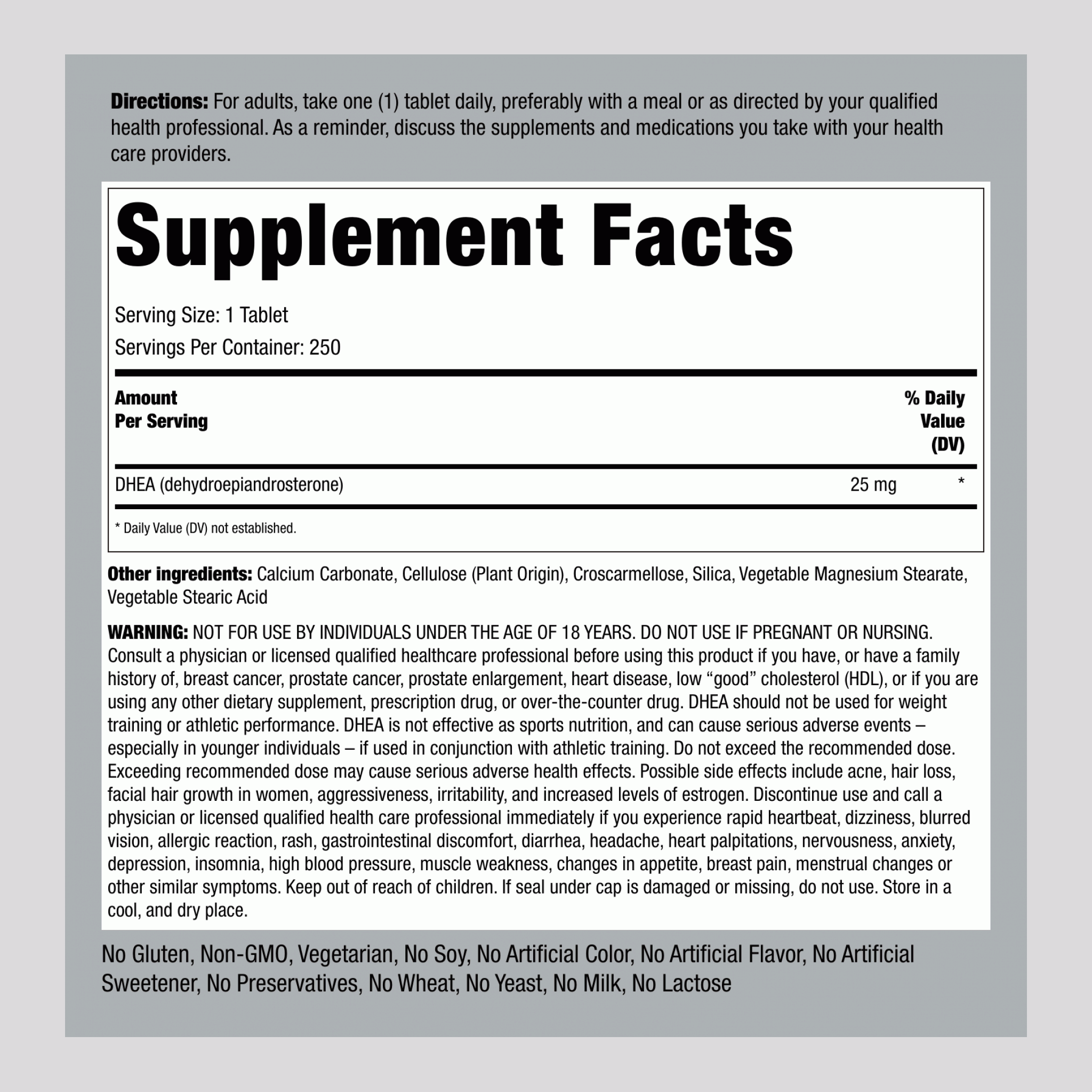 脫氫表雄酮  25 mg 250 錠劑 2 瓶子    