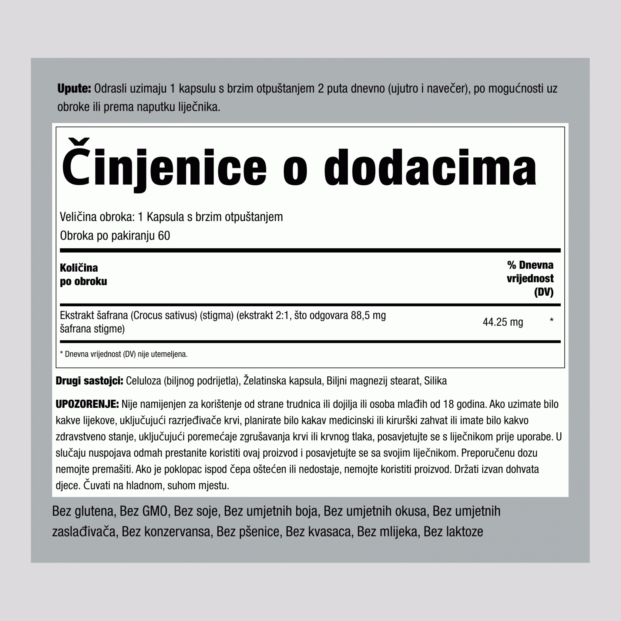 Ekstrakt šafrana, 88,5 mg, 60 kapsula s brzim oslobađanjem