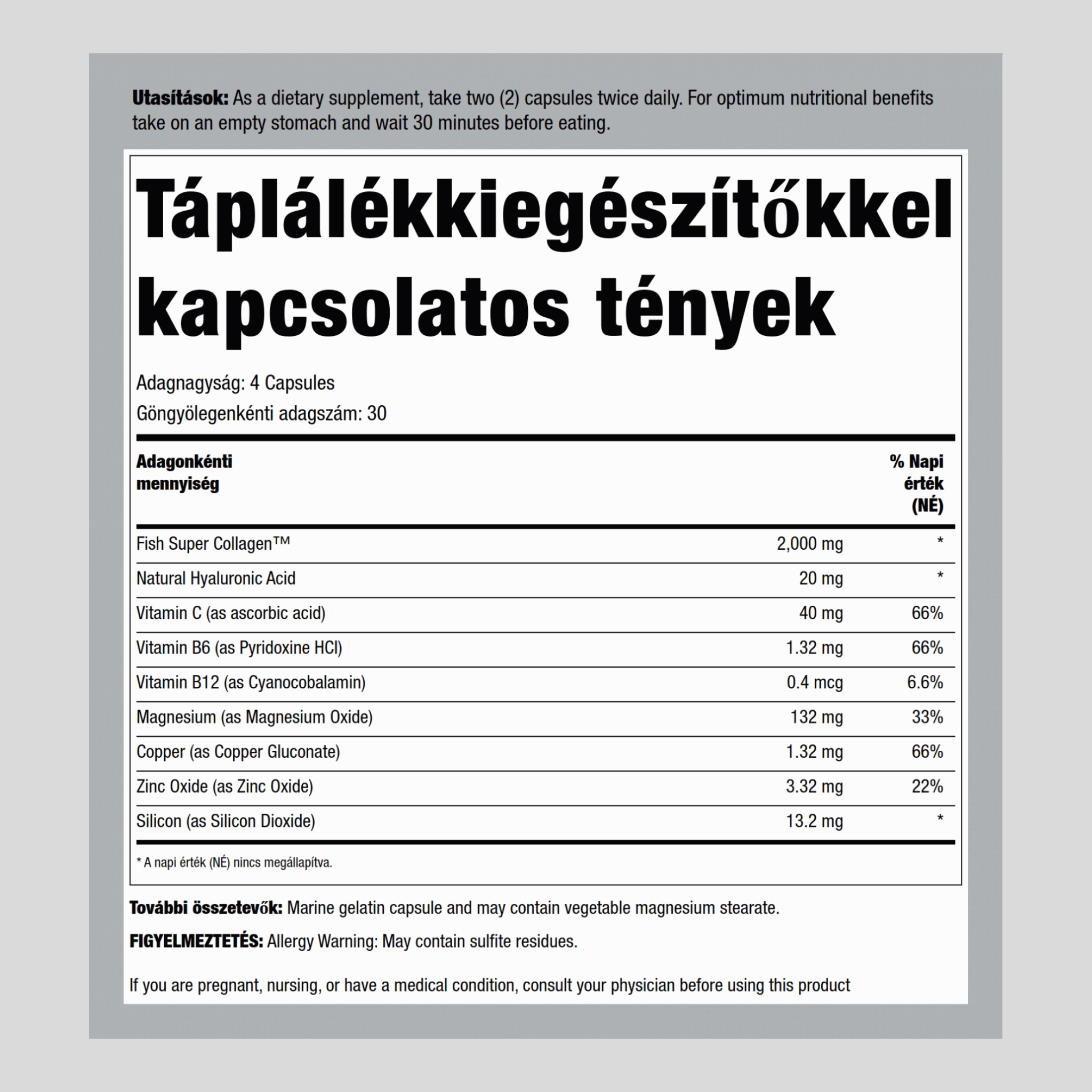 Halkollagén + hialuronsav 120 Kapszulák       