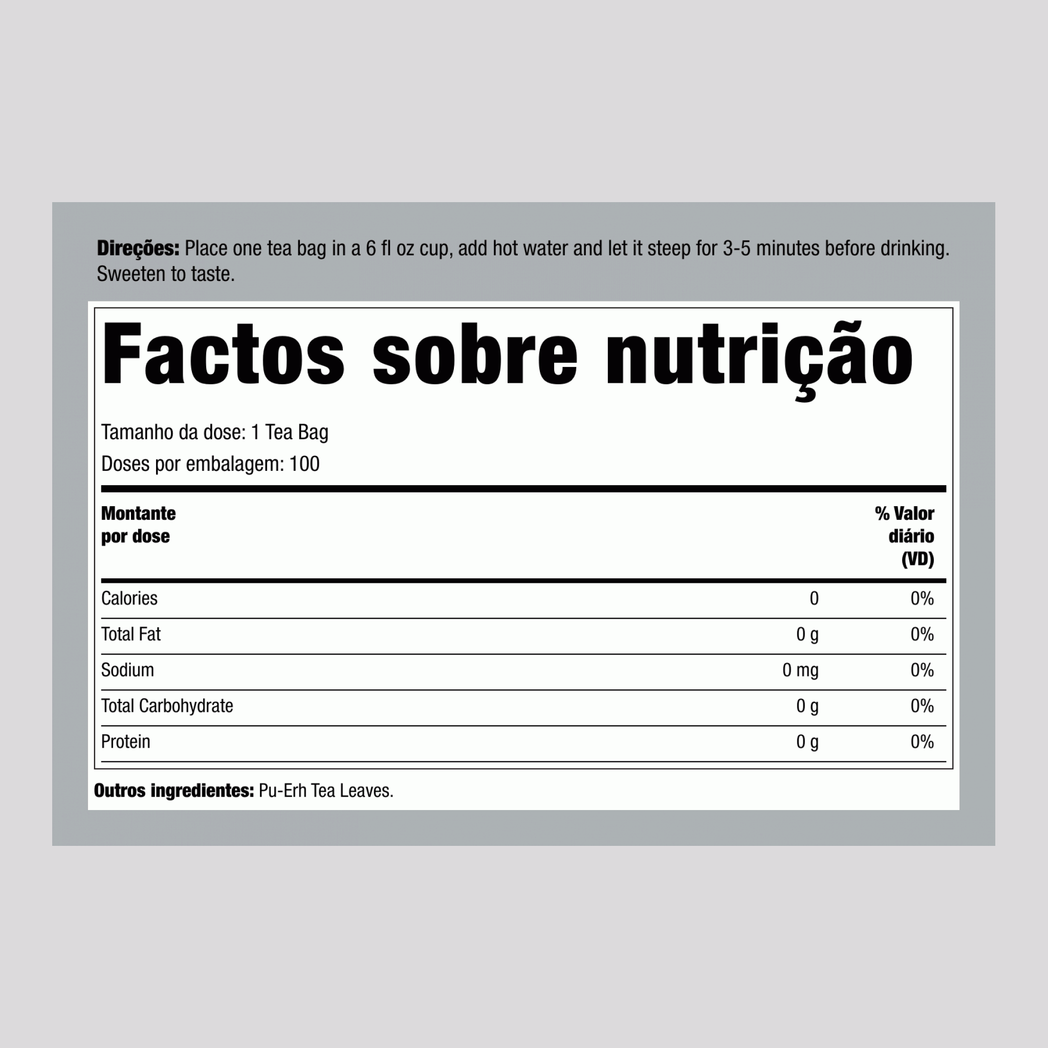 Chá preto PU-ERH Premium 100 Saquetas de chá       