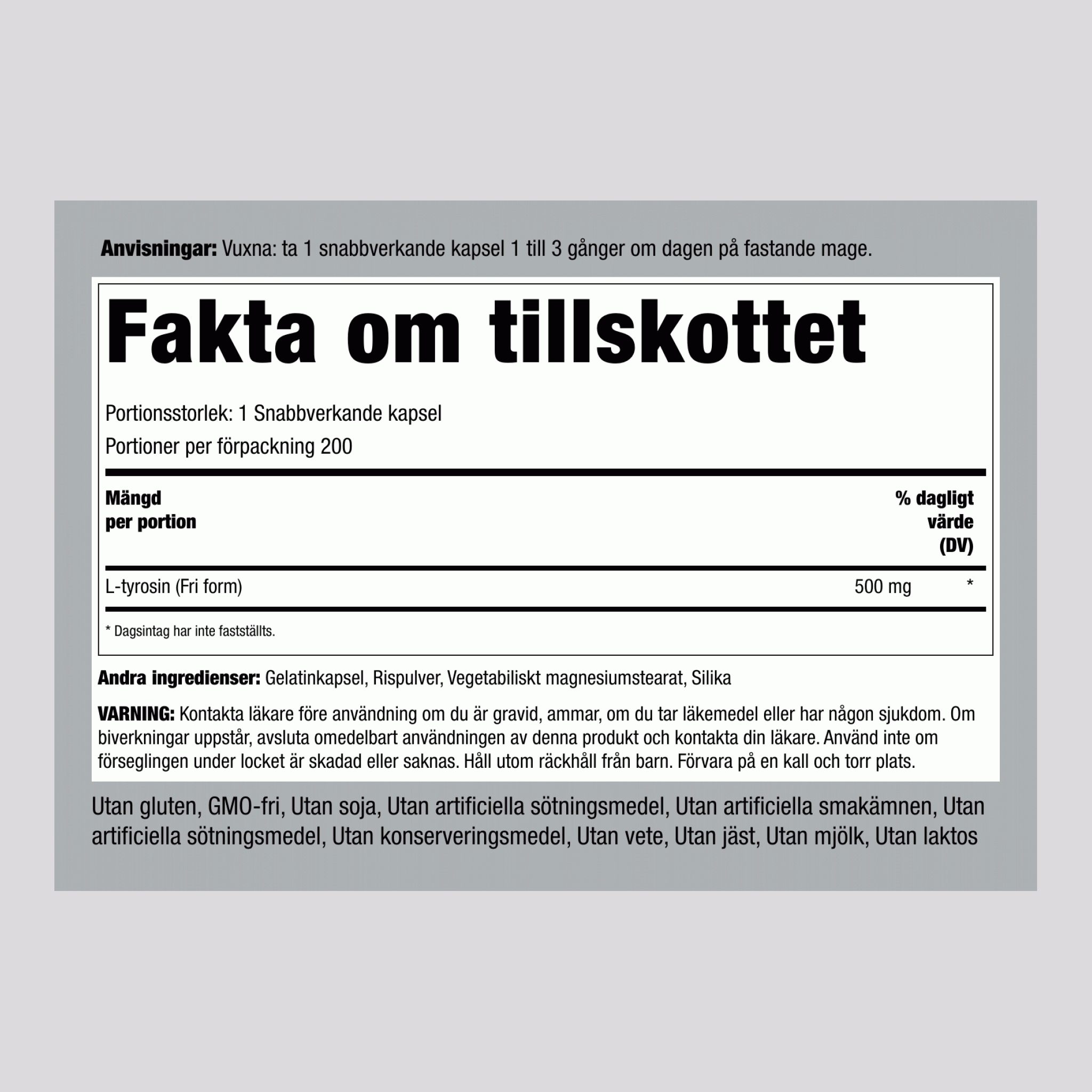 L-tyrosin  500 mg 200 Snabbverkande kapslar     