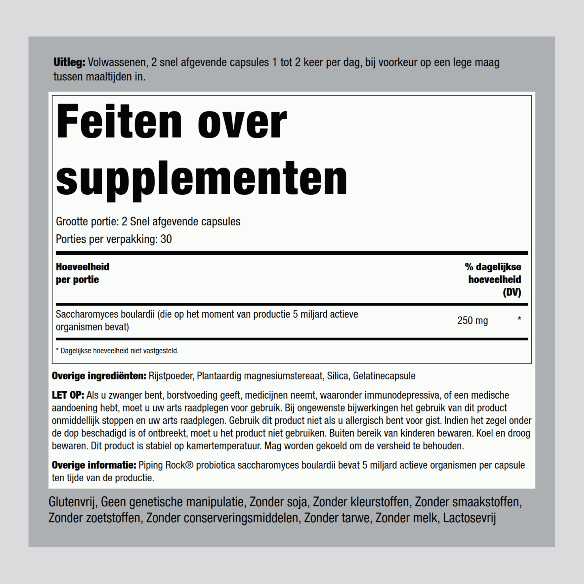 Saccharomyces Boulardii,5 Miljard CFU's 60 Snel afgevende capsules     