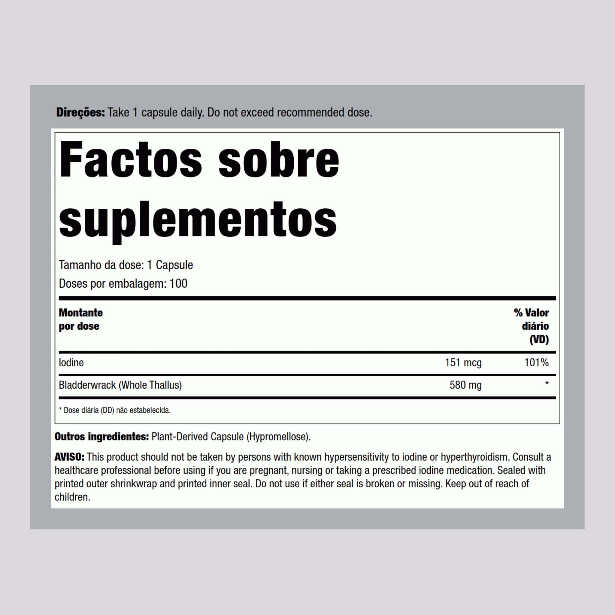 Fava-do-mar  580 mg 100 Cápsulas vegetarianas     