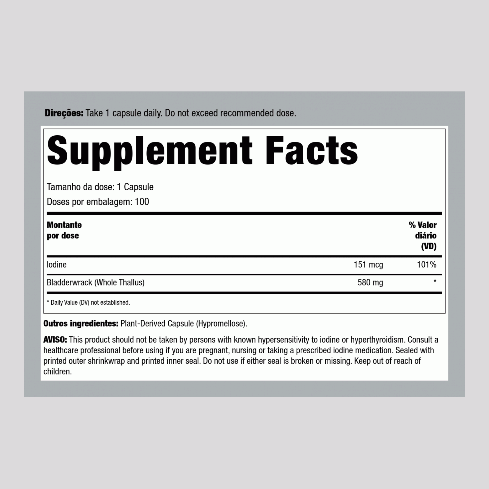 Fava-do-mar  580 mg 100 Cápsulas vegetarianas     