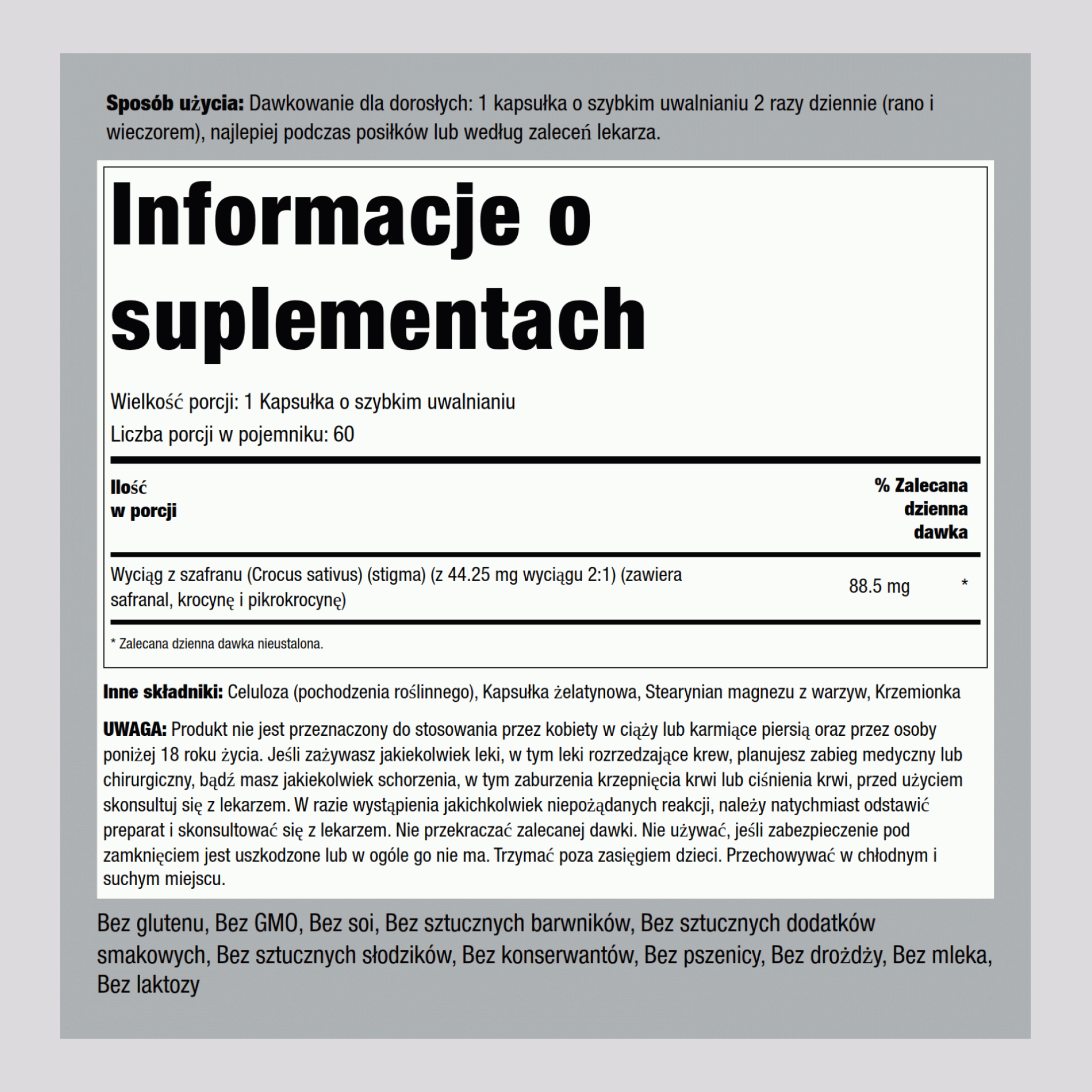 Extrait Intégral de safran,  88.5 mg 60 Gélules à libération rapide 2 Bouteilles