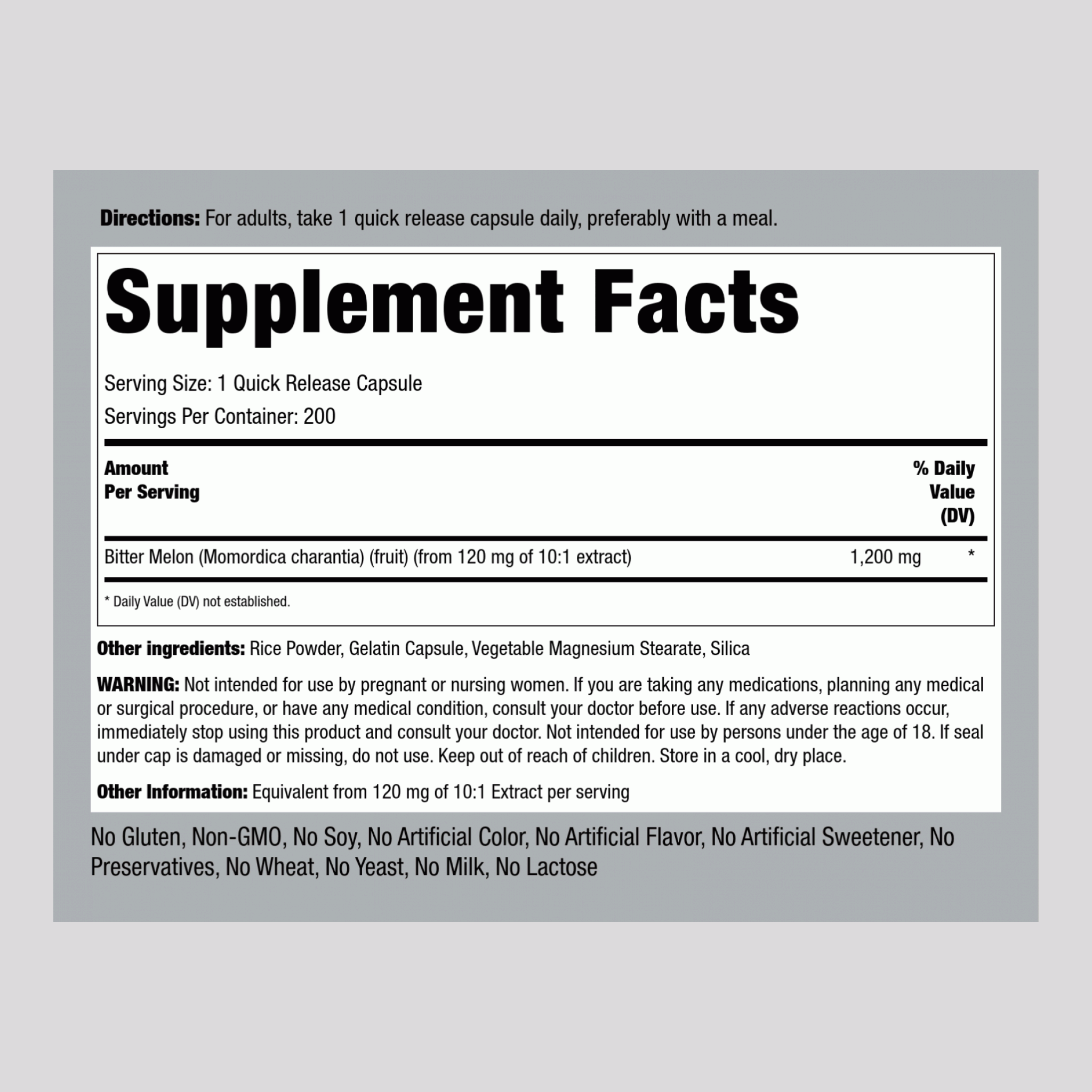 Bitter Melon / Momordica, 1200 mg, 200 Quick Release Capsules