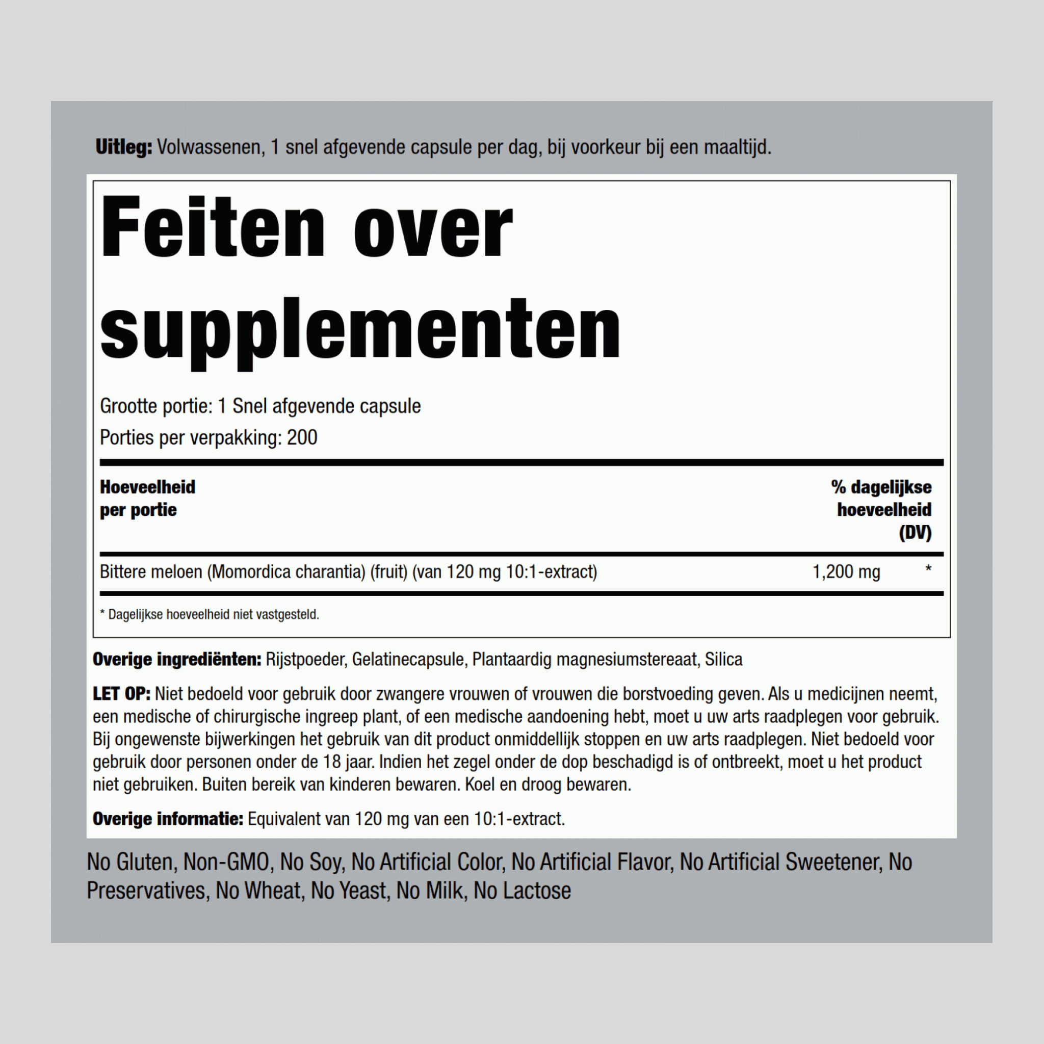 Bittere meloen/momordica  1200 mg 200 Snel afgevende capsules     