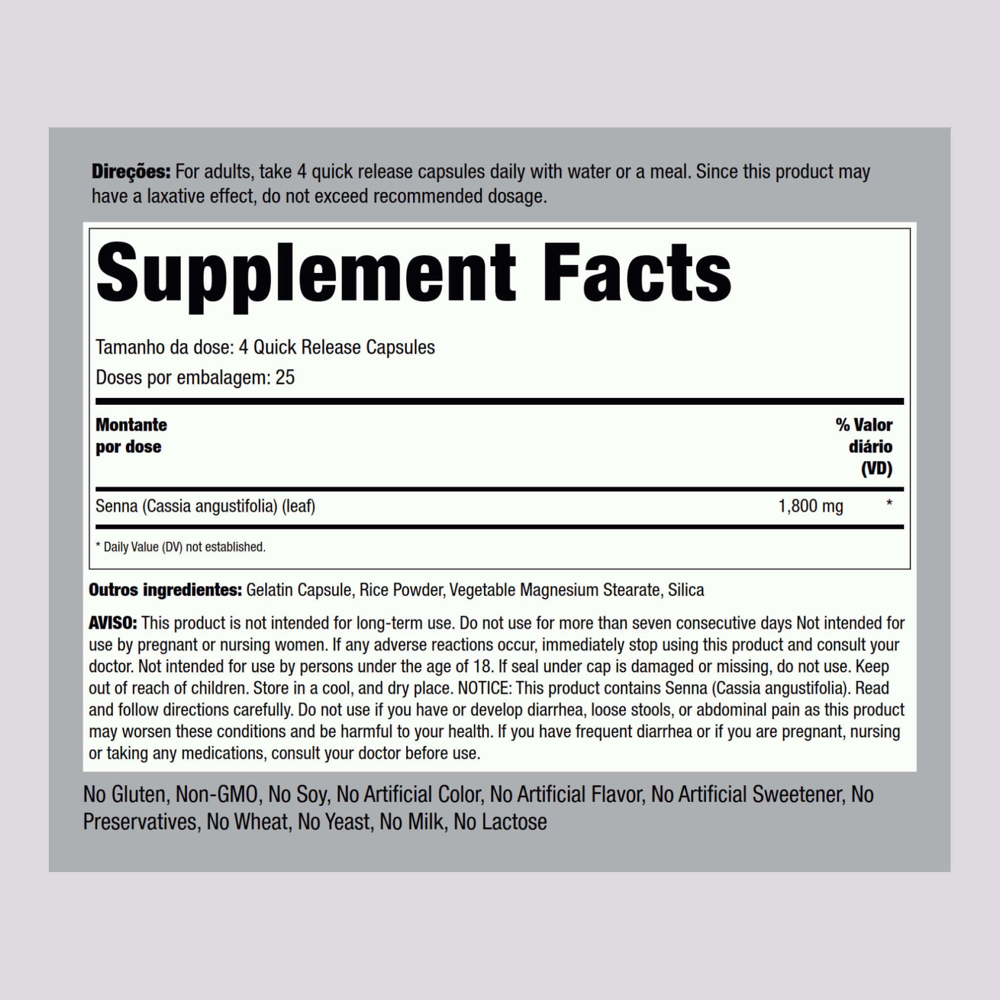 Senna Leaves, 1800 mg (per serving), 100 Quick Release Capsules, 2  Bottles