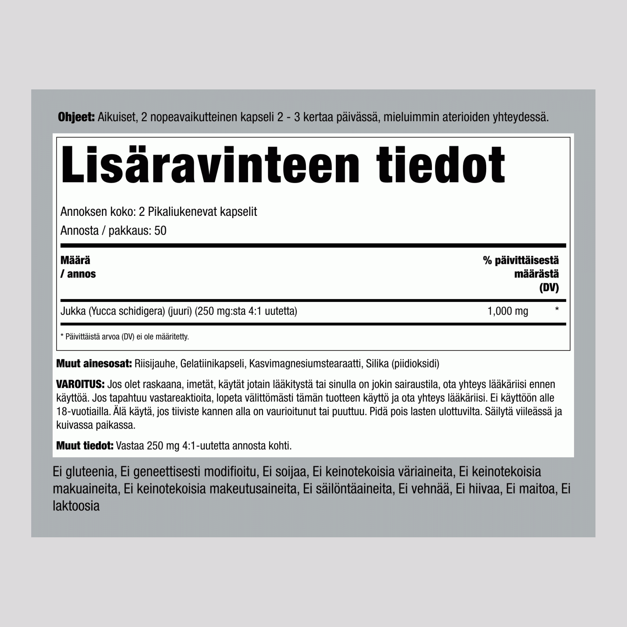 Jukanjuuri  1000 mg/annos 100 Pikaliukenevat kapselit 2 Pulloa   