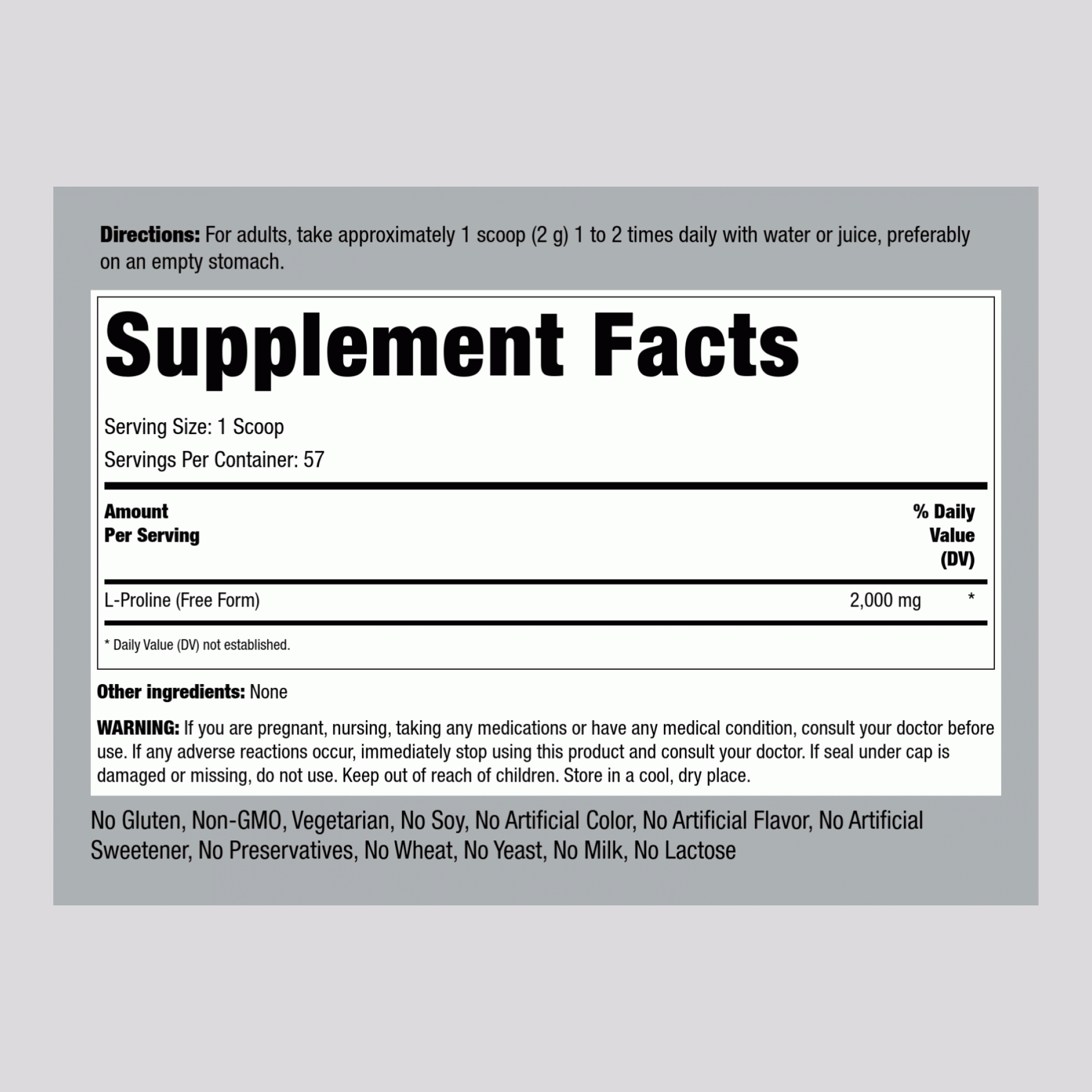 L-Proline Powder, 2000 mg (per serving), 4 oz (113 g) Bottle