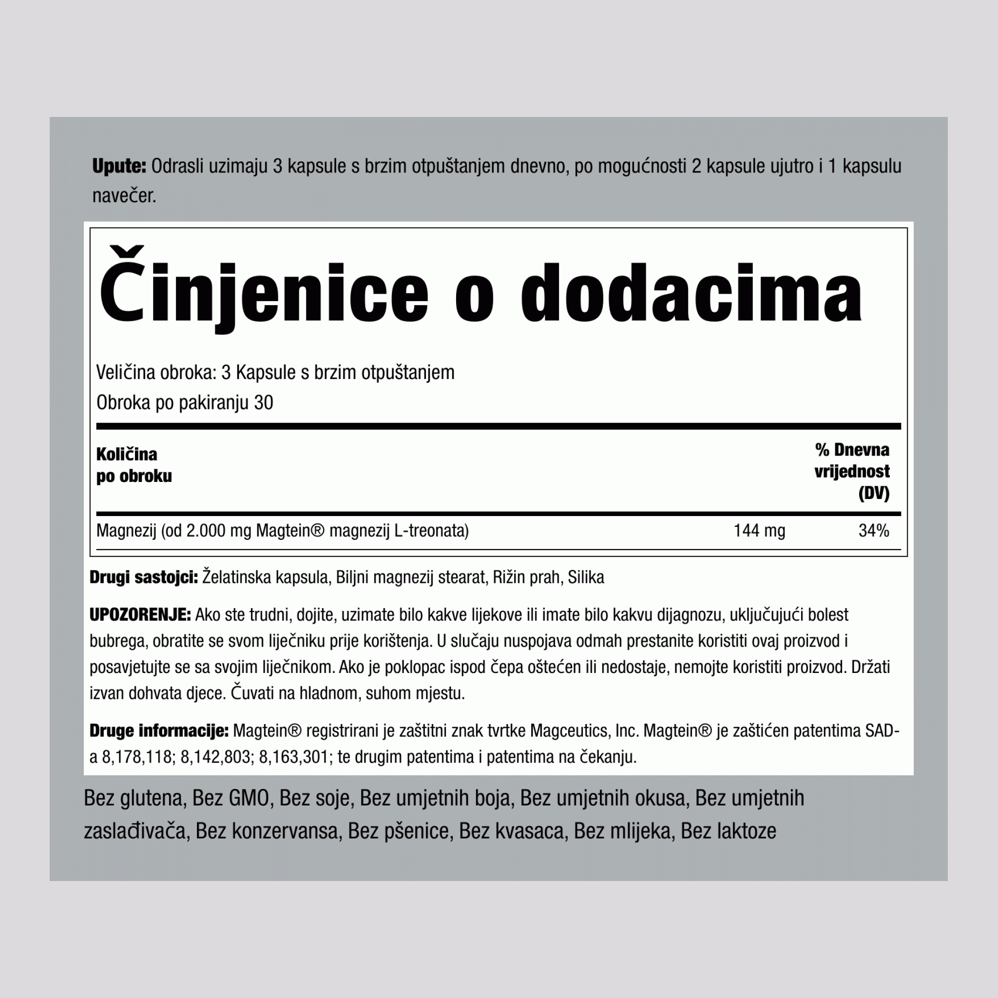 Magnezij L-treonat Magtein 90 Kapsule s brzim otpuštanjem       