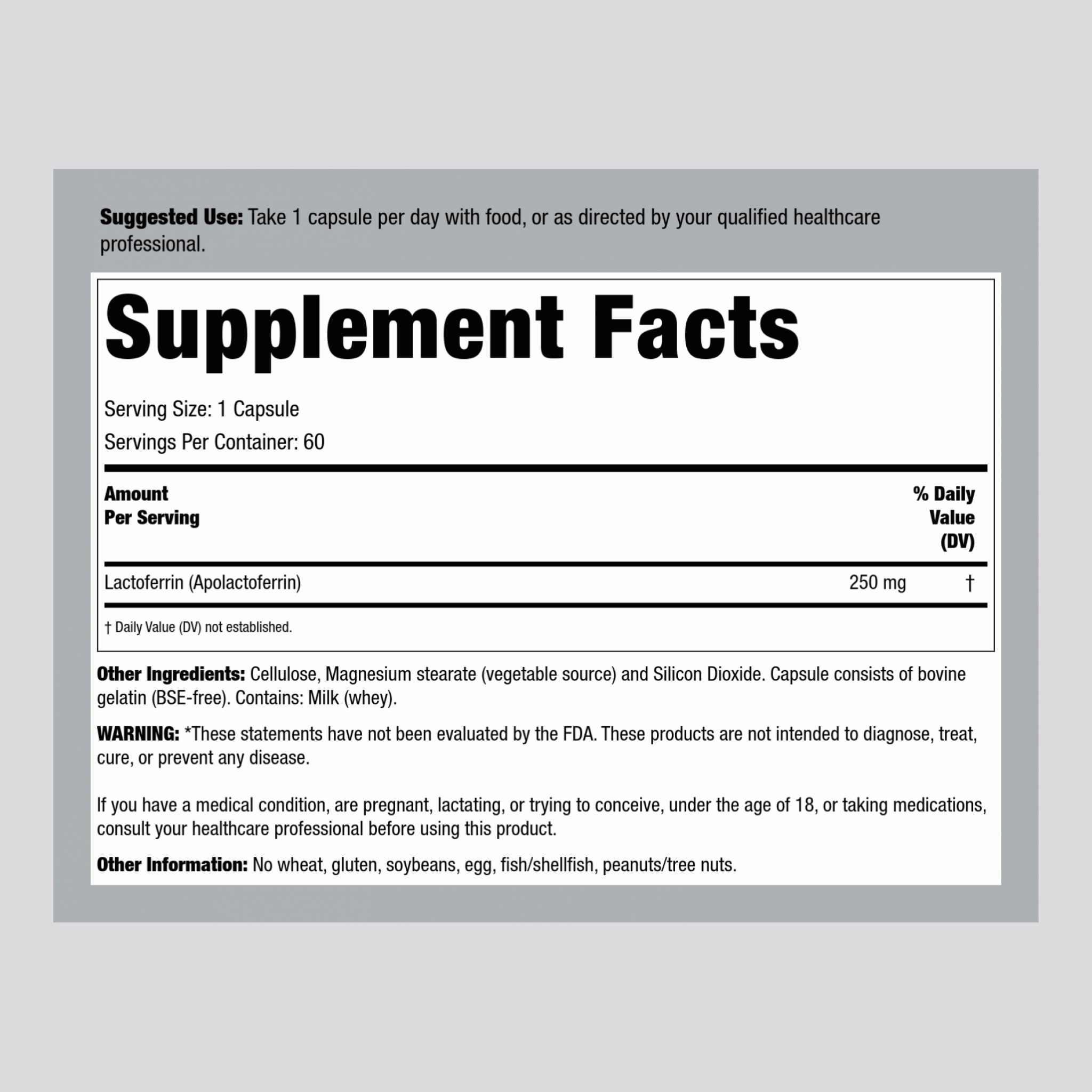 Lactoferrin, 250 mg, 60 Capsules