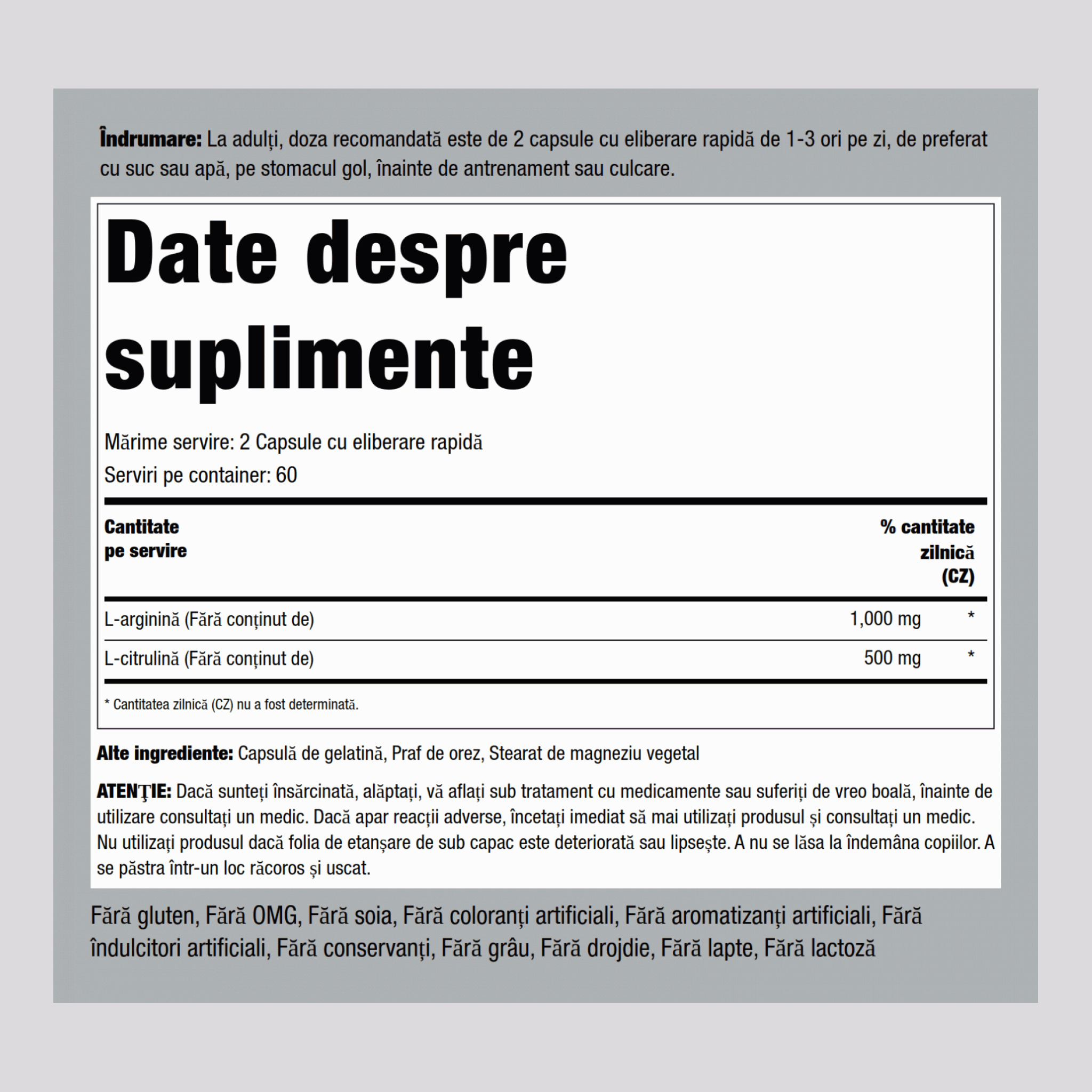 L-Arginine 500 mg et Citrulline 250 mg,  1000/500 mg 120 Gélules à libération rapide 2 Bouteilles