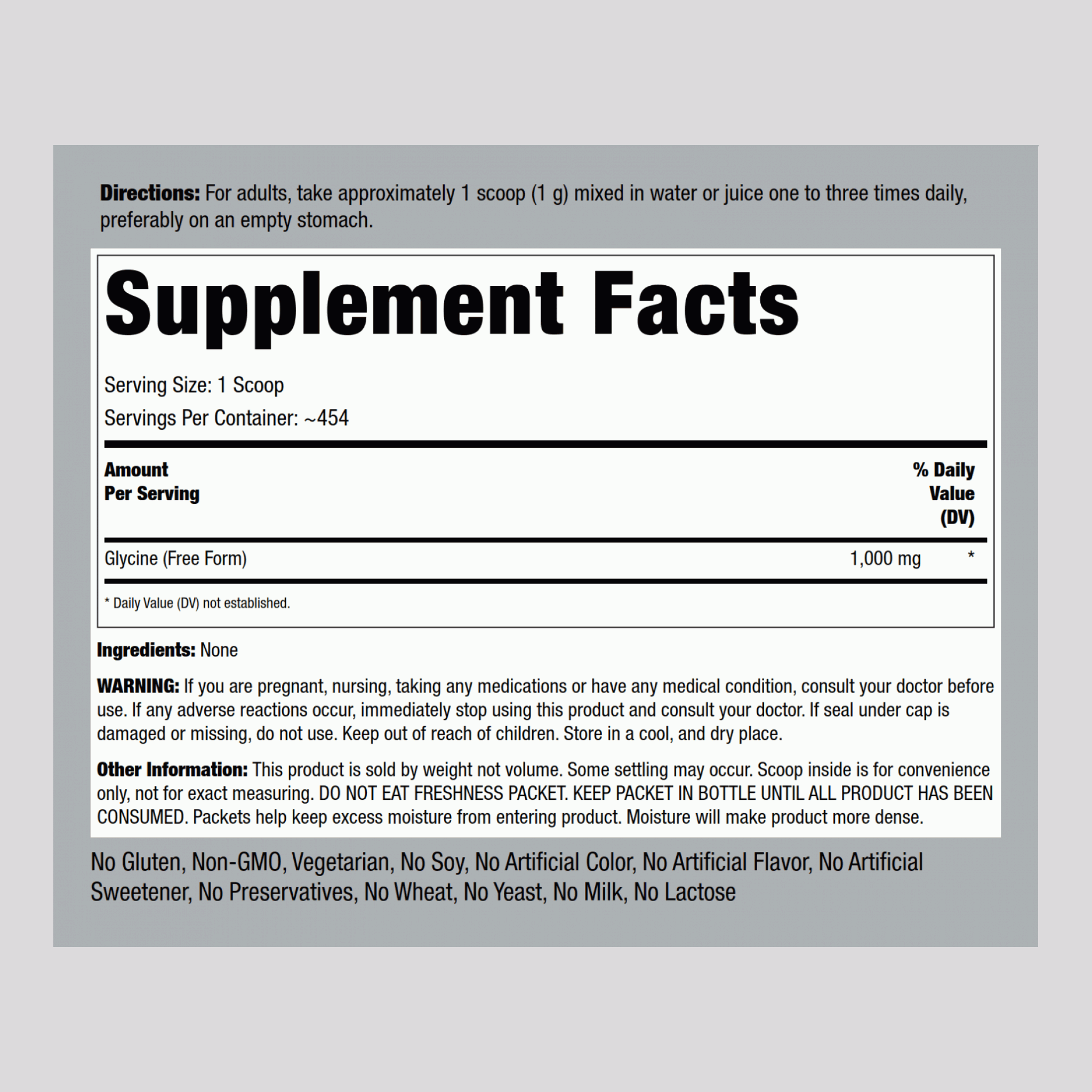 Glycine Powder, 1000 mg (per serving), 1 lb (454 g) Bottles, 2  Bottles