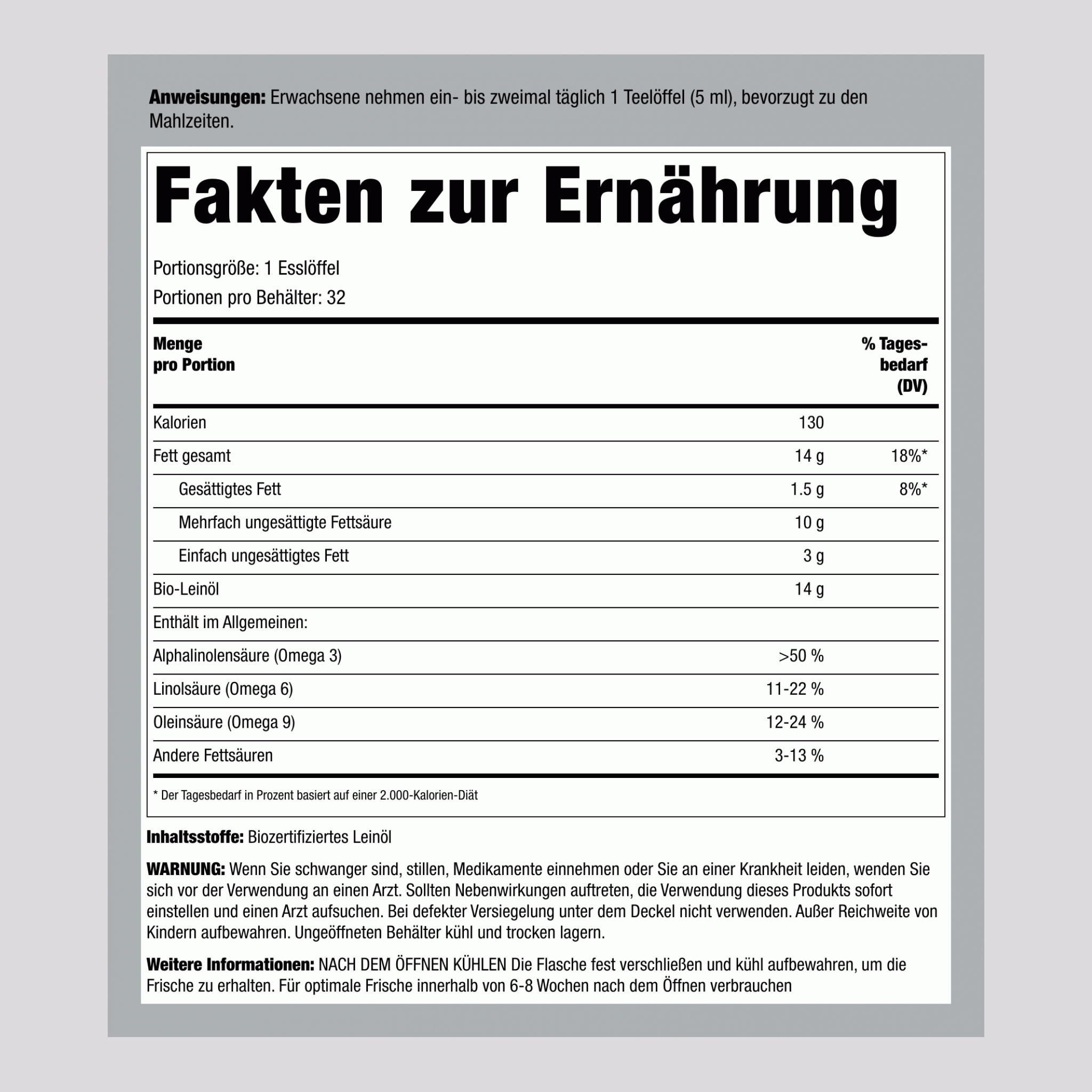 Leinsamenöl (Bio) 16 fl oz 473 ml Flaschen 3 Flaschen 