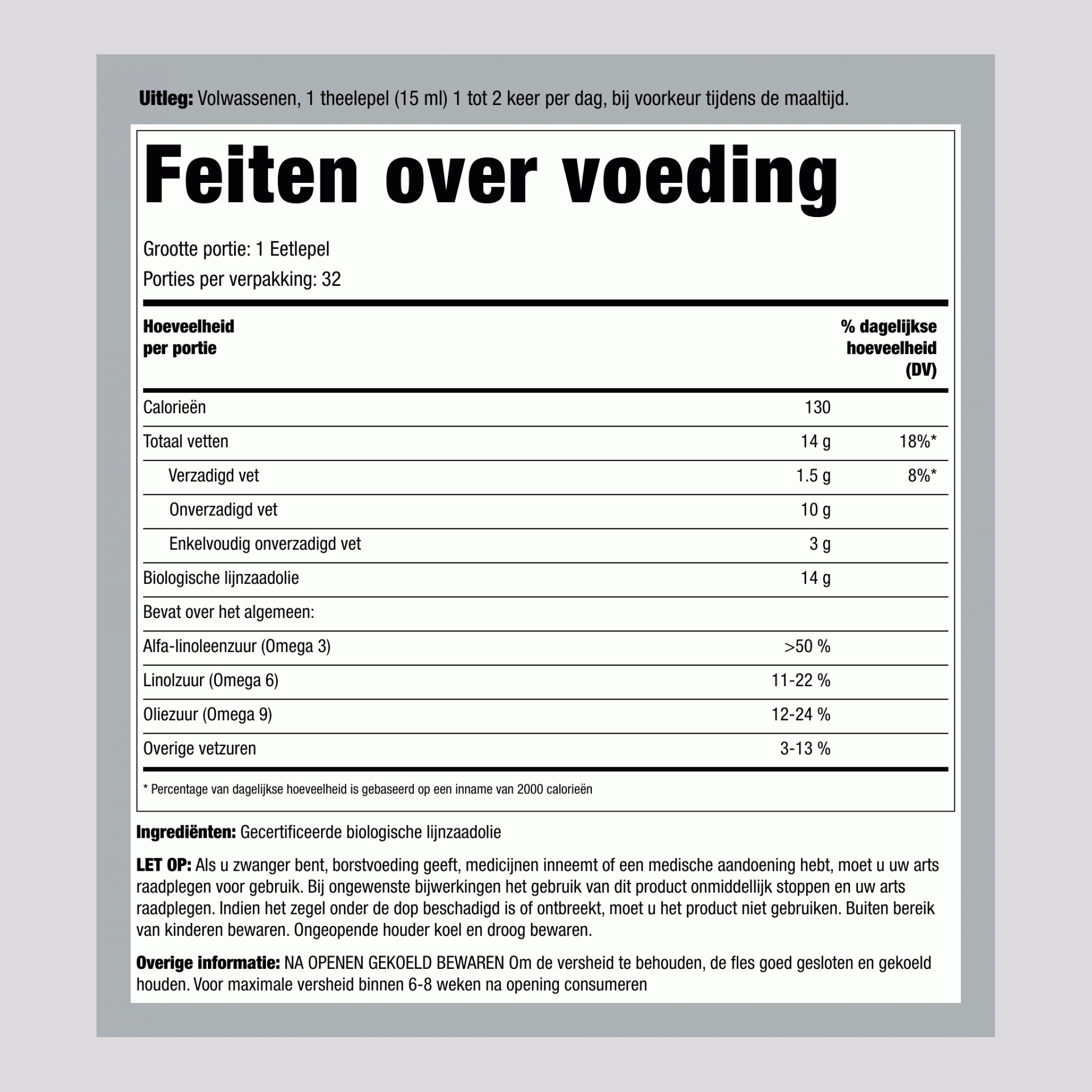 Lijnzaadolie (Biologisch) 16 fl oz 473 ml Flessen 3 Flessen 