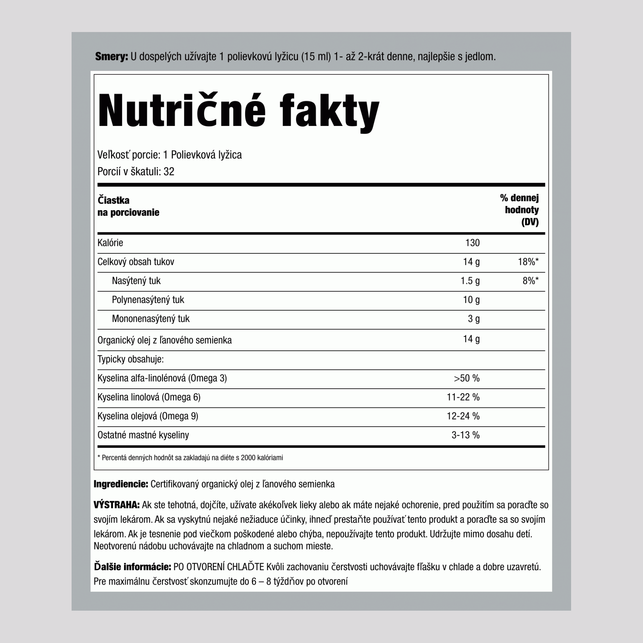 Ľanový olej (Organické) 16 fl oz 473 ml Fľaše 3 Fľaše 