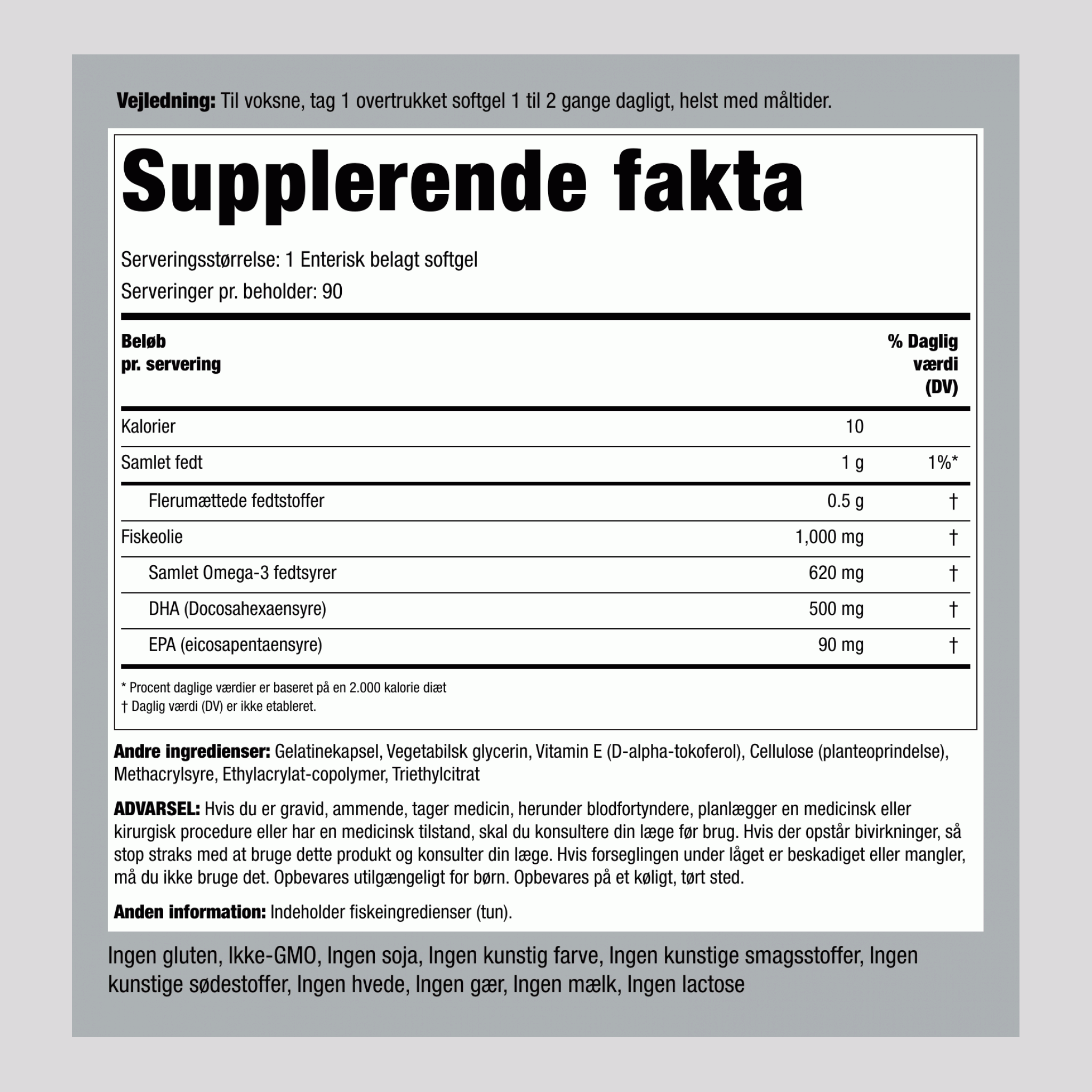 DHA enterotabletter,  500 mg 90 Softgel for hurtig frigivelse 2 Flasker