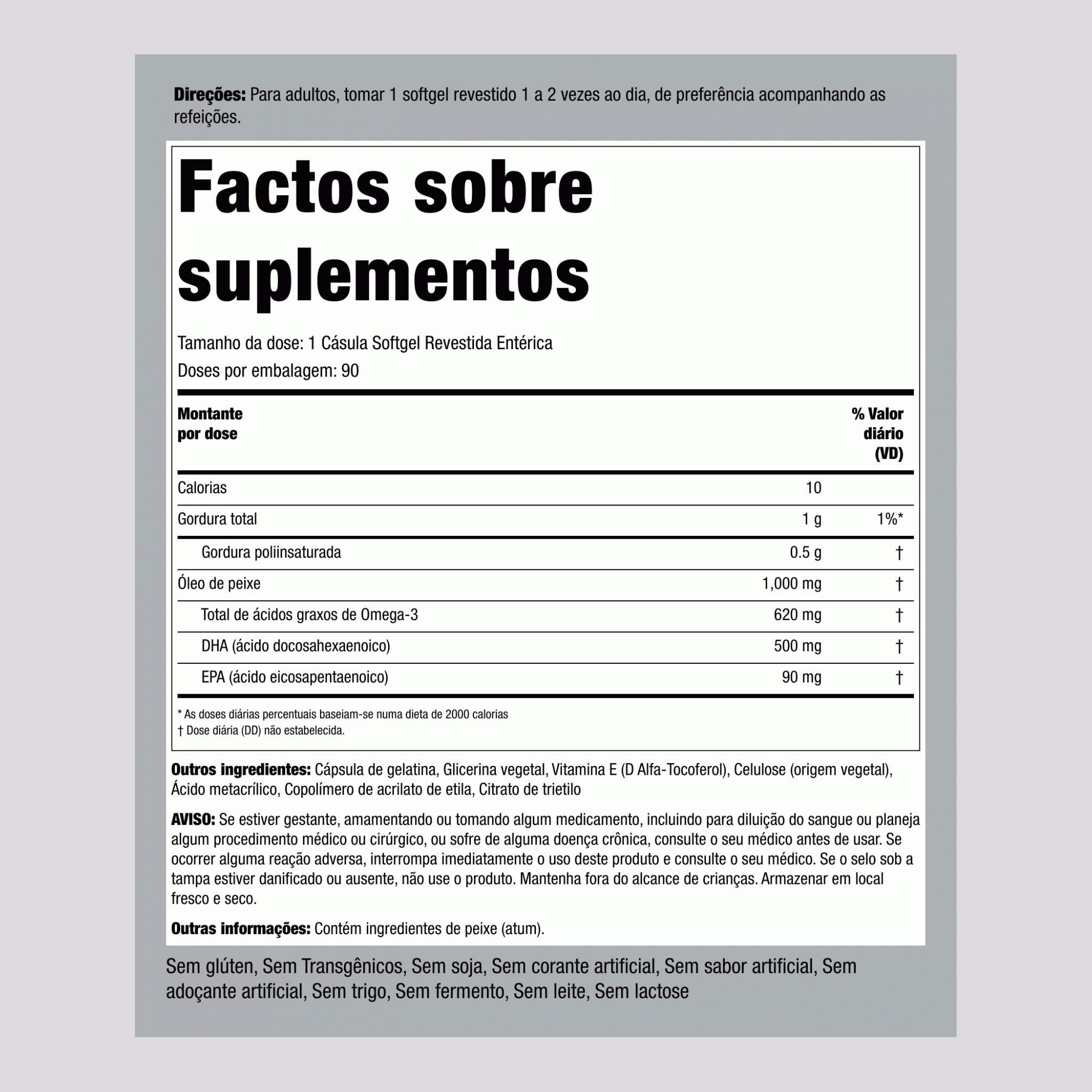 Comprimidos entéricos revestidos DHA ,  500 mg 90 Gels de Rápida Absorção 2 Frascos