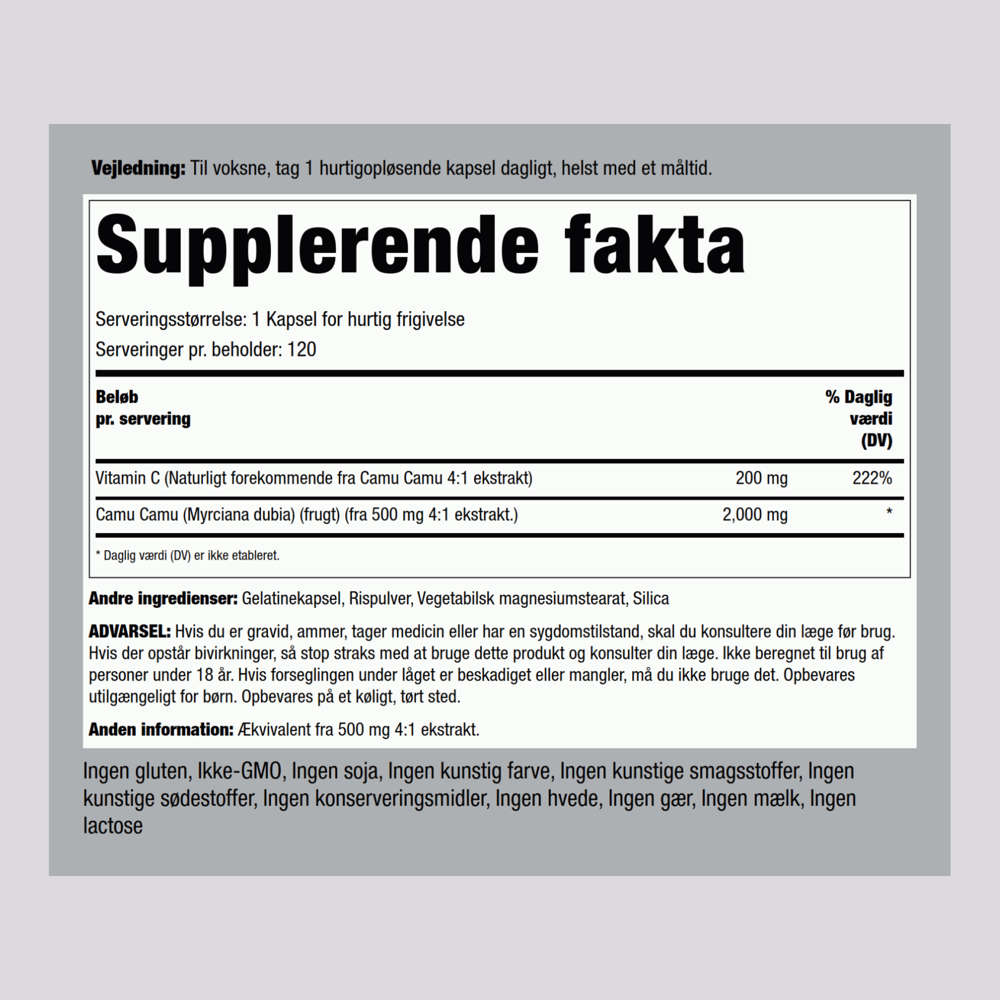 Camu Camu-ekstrakt  2000 mg 120 Kapsler for hurtig frigivelse 2 Flasker   