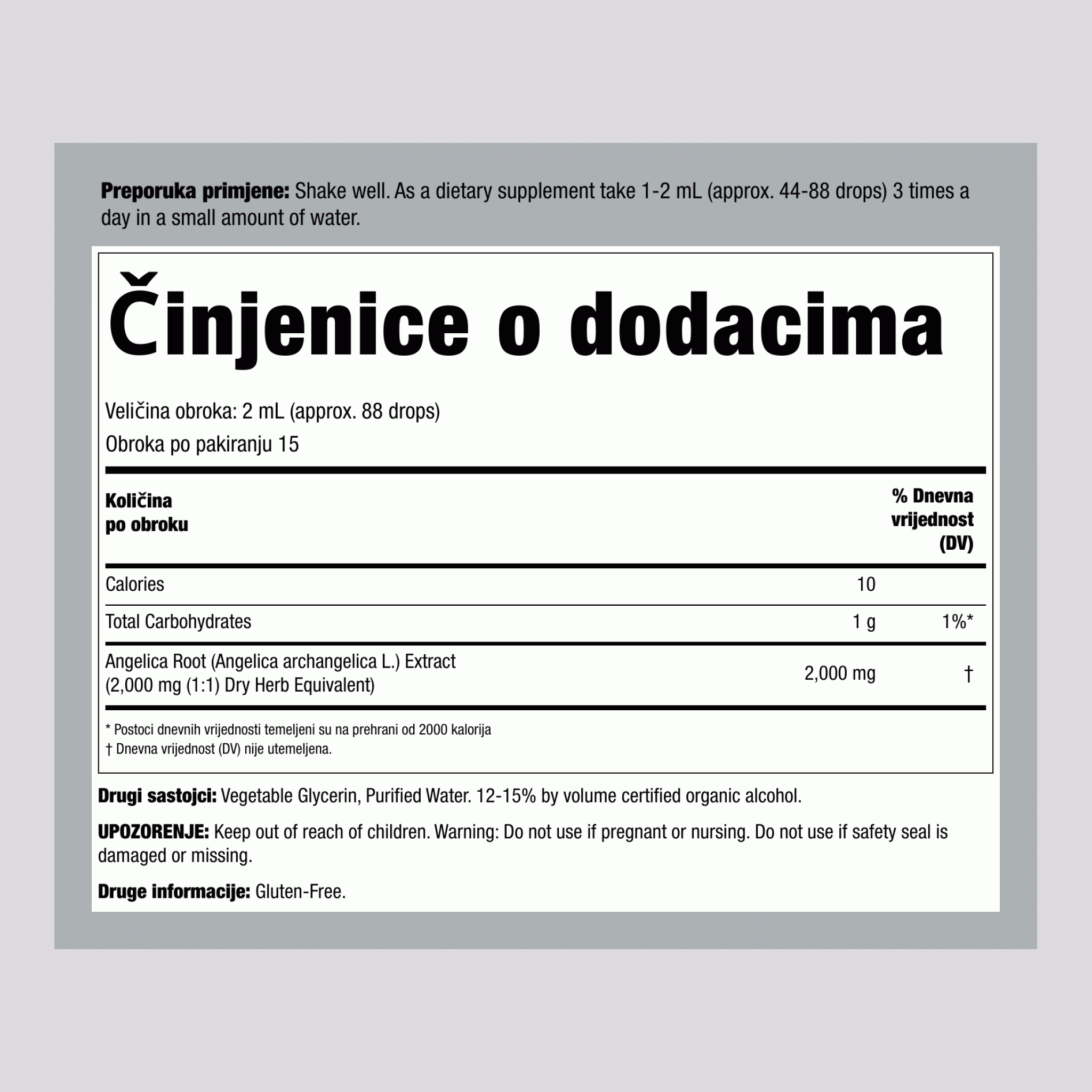 Tekući ekstrakt korijena anđelike 1 fl oz 30 mL Bočica s kapaljkom    