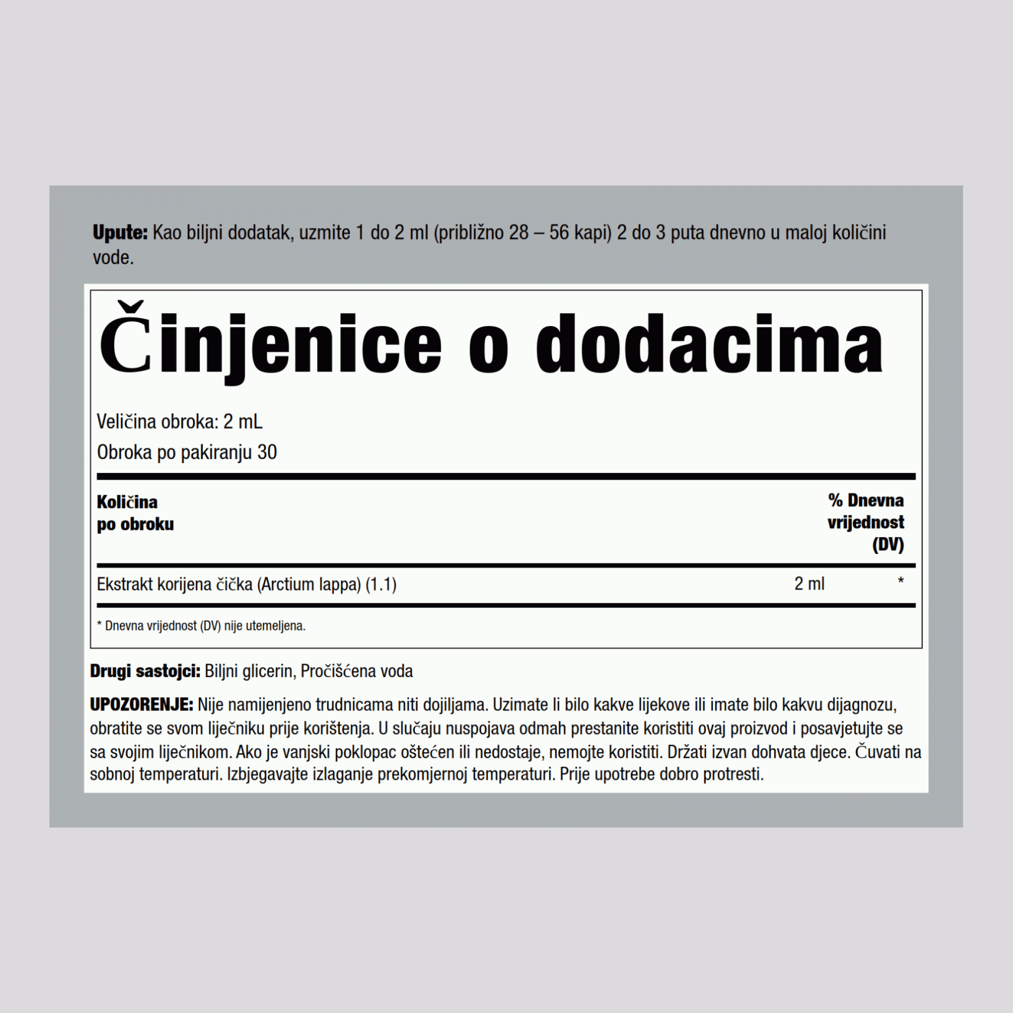 Tekući ekstrakt korijena čička bez alkohola 2 fl oz 59 mL Bočica s kapaljkom    