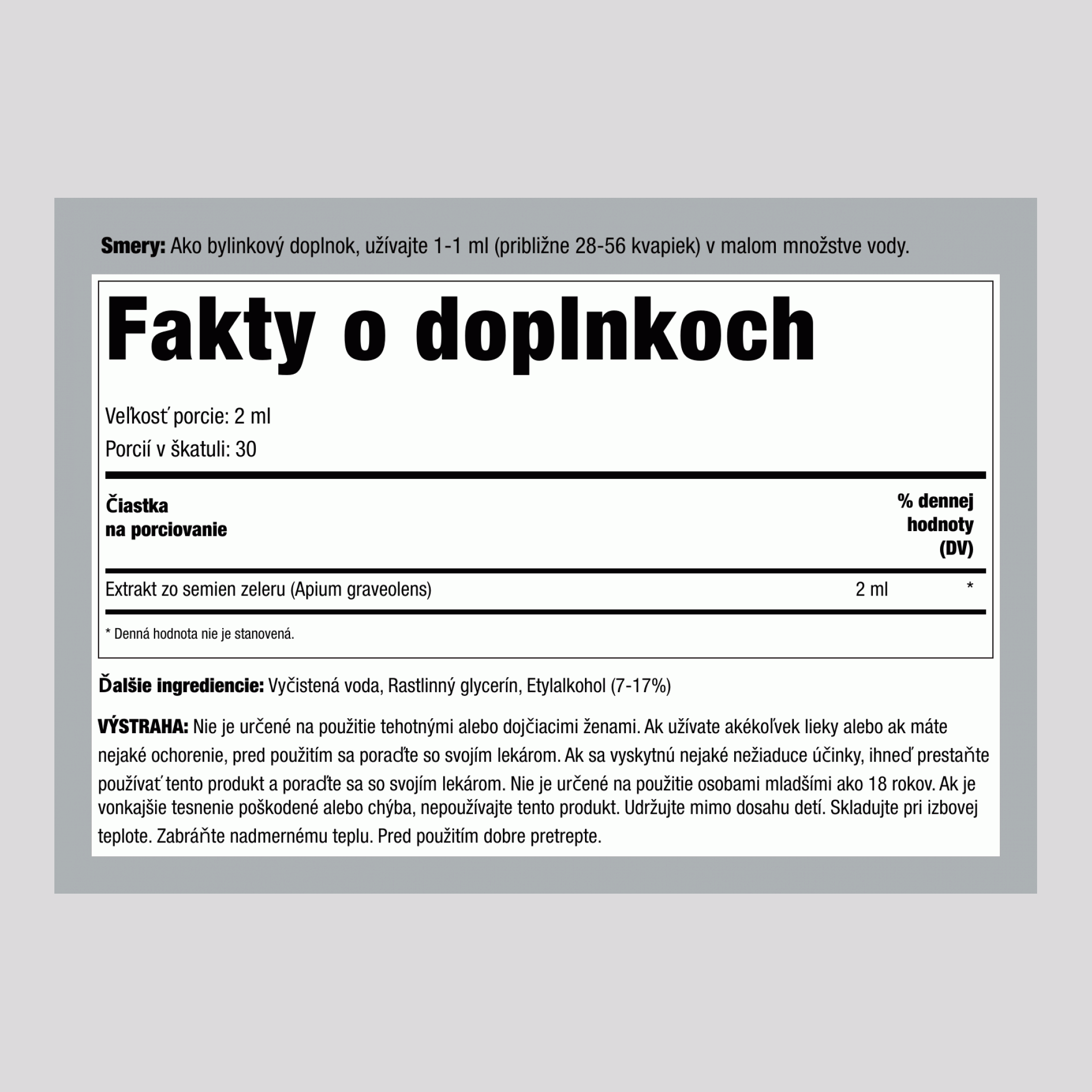 Tekutý extrakt zo zelerových semienok 2 fl oz 59 ml Fľaša na kvapkadlo    