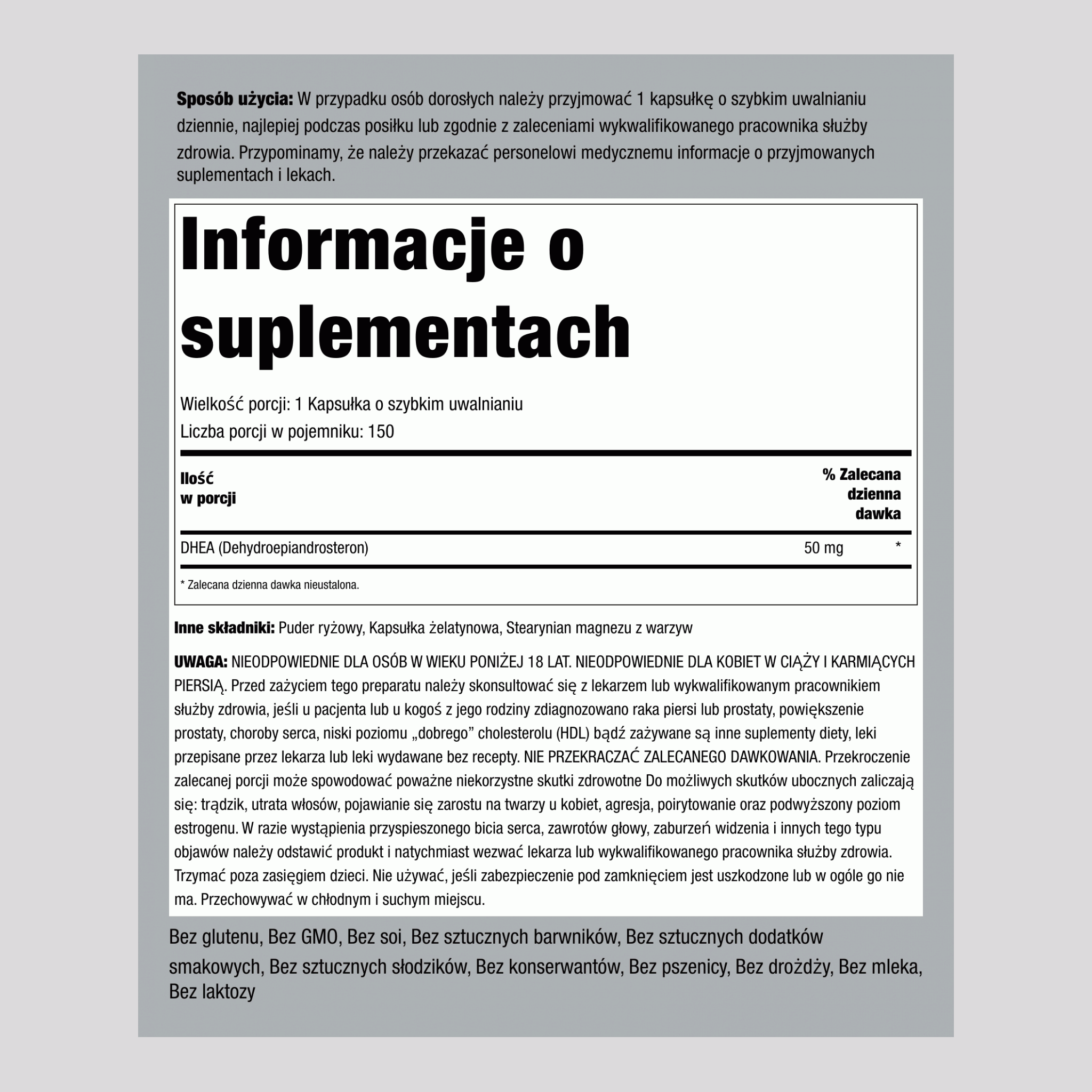 DHEA  50 mg 150 Kapsułki o szybkim uwalnianiu 2 Butelki    
