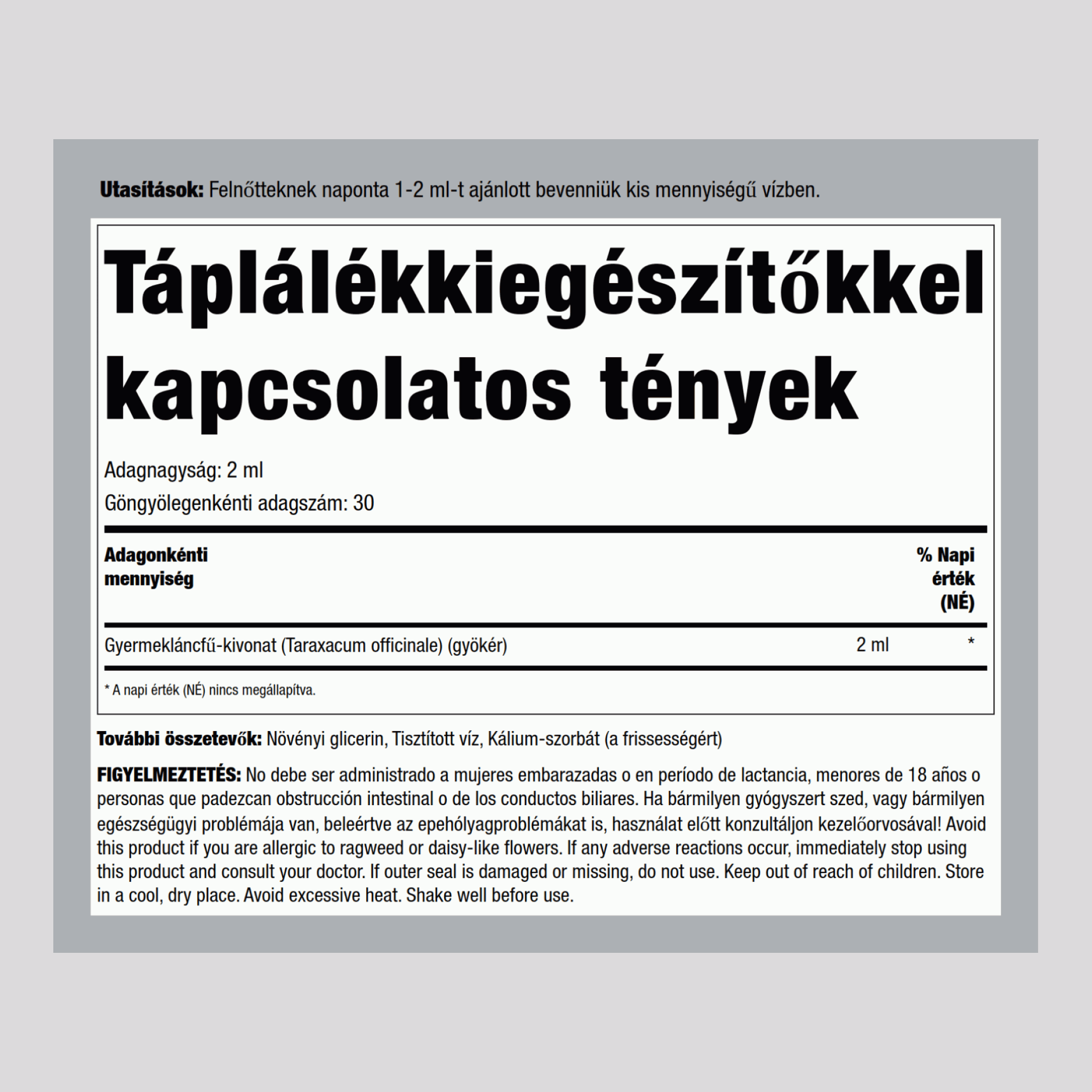 Gyermekláncfűgyökér kivonat (folyadék), alkoholmentes 2 fl oz 59 ml Cseppentőpalack    