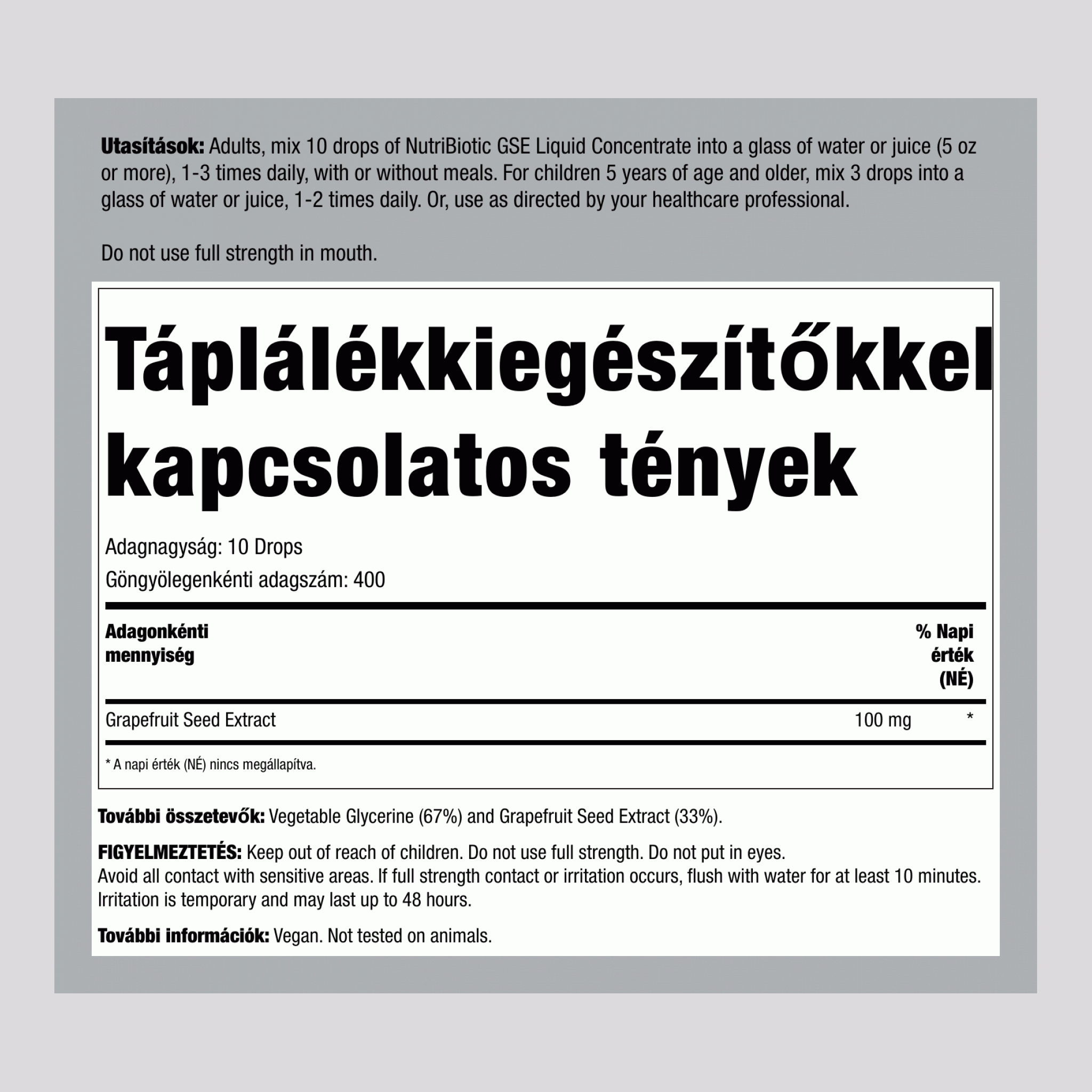 GSE Grapefruitmag kivonat folyékony kivonat, 4 fl oz (118 mL) cseppentős üveg