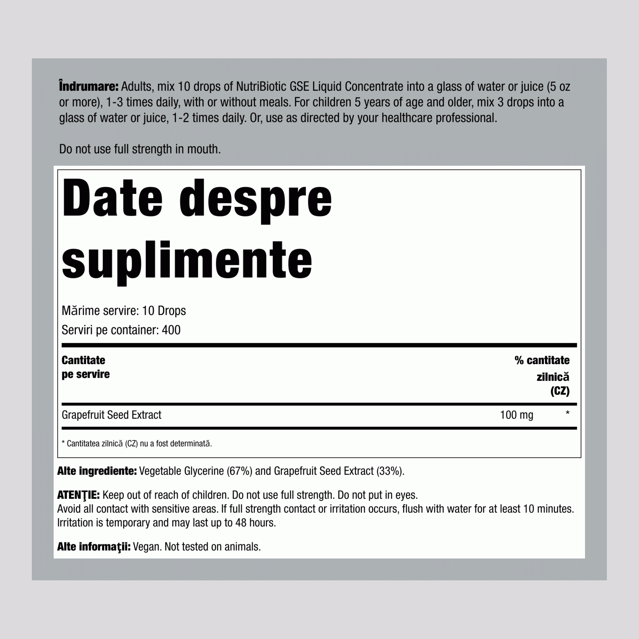 Extract Lichid de Semințe de Grapefruit GSE, 4 fl oz (118 mL) Sticlă cu Pipetă