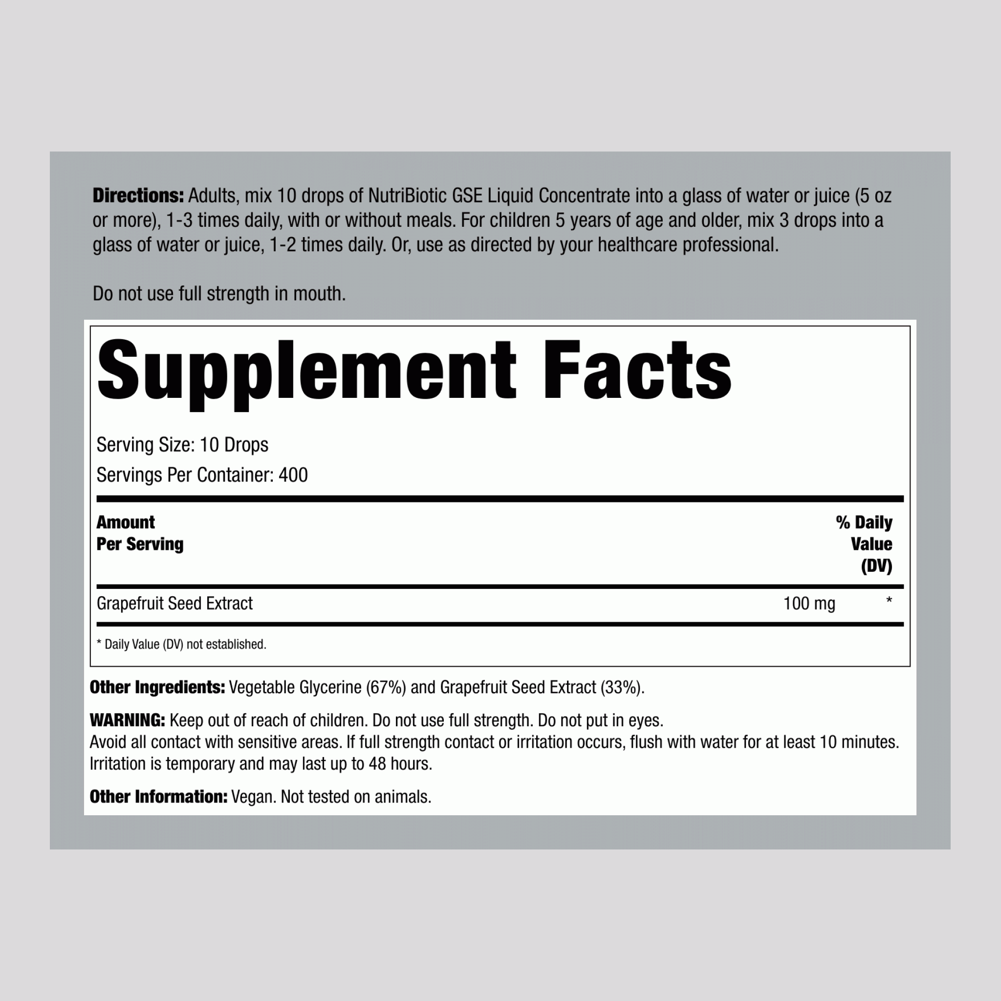 GSE 葡萄柚籽液體萃取物，4 液體盎司 （118 毫升）滴管瓶