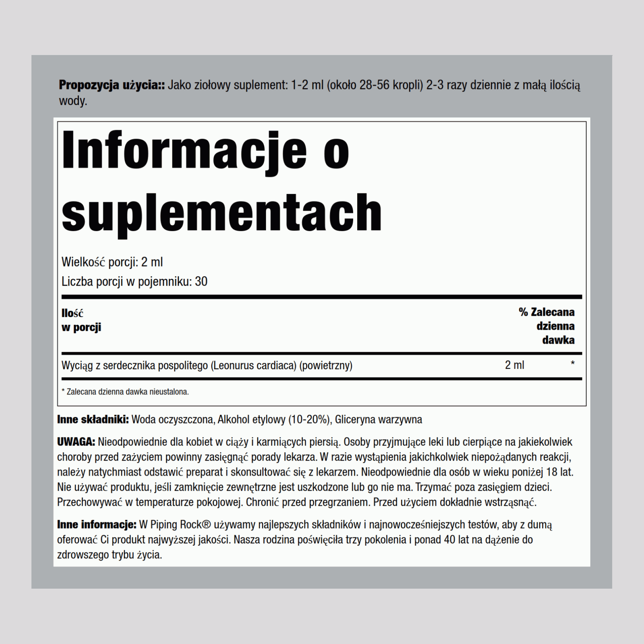 Płynny ekstrakt z serdecznika pospolitego 2 Uncje sześcienne 59 ml Butelka z zakraplaczem    