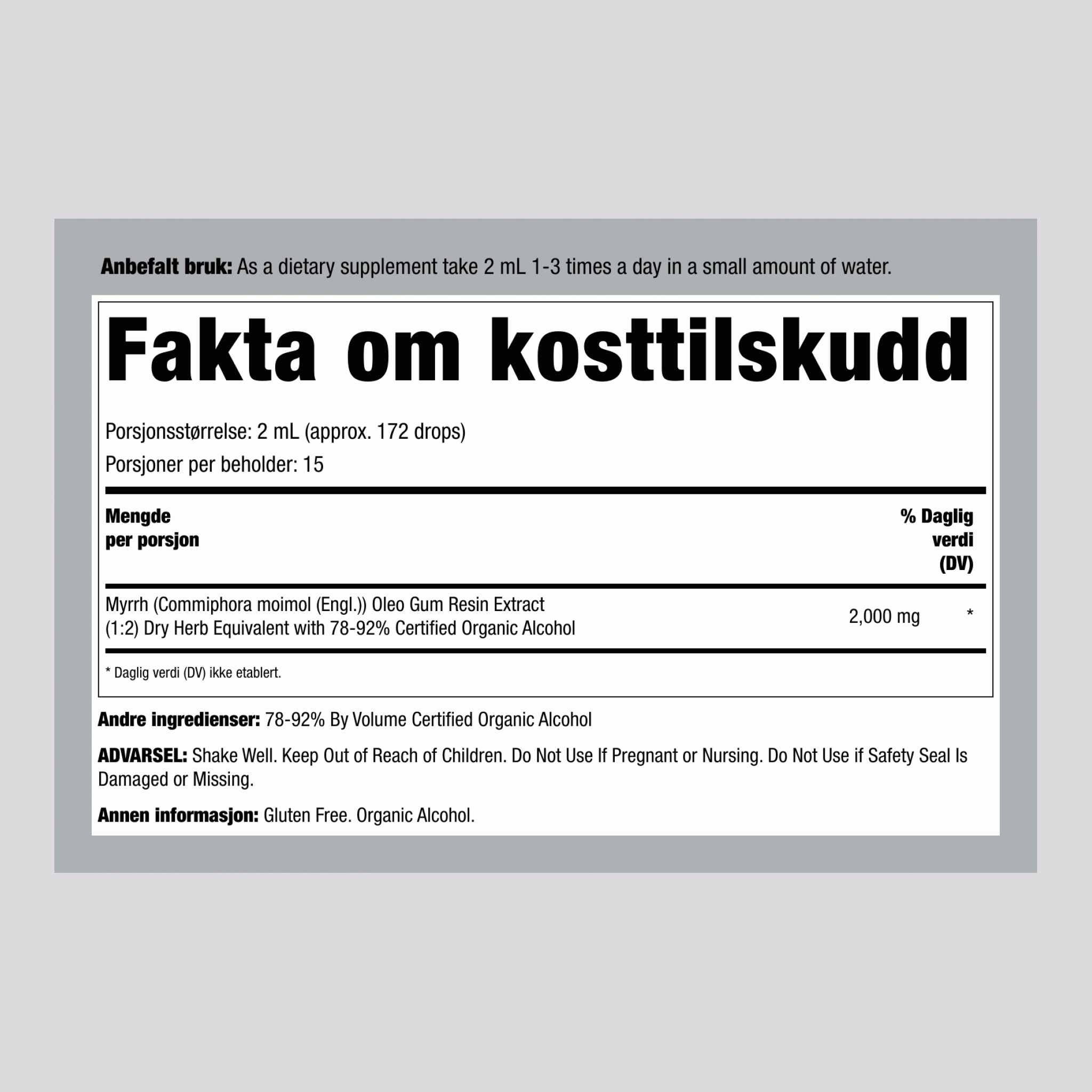 Flytende ekstrakt av Myrra-gummi 1 ounce 30 mL Pipetteflaske    