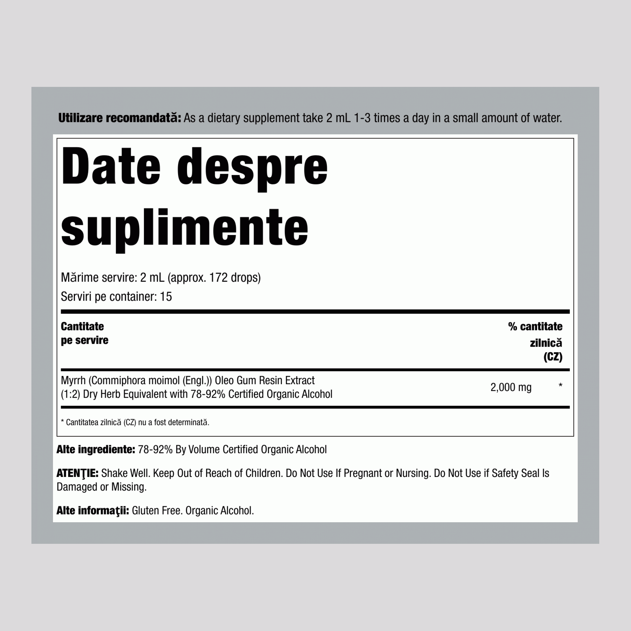 Extract lichid de gumă de smirnă 1 fl oz 30 ml Sticlă picurătoare    